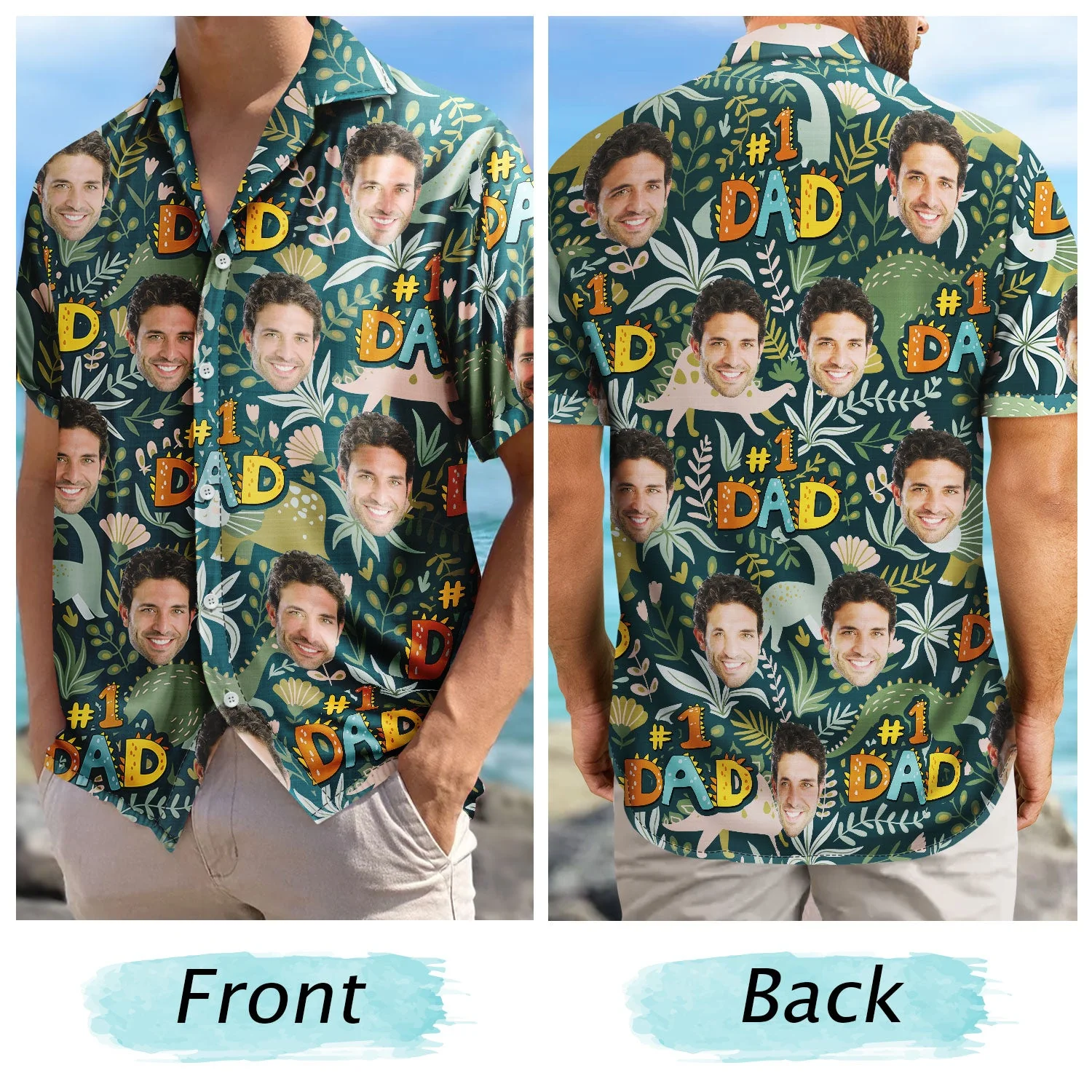 Custom Photo Dino #1 Dad - Personalized Hawaiian Shirt - Image 6