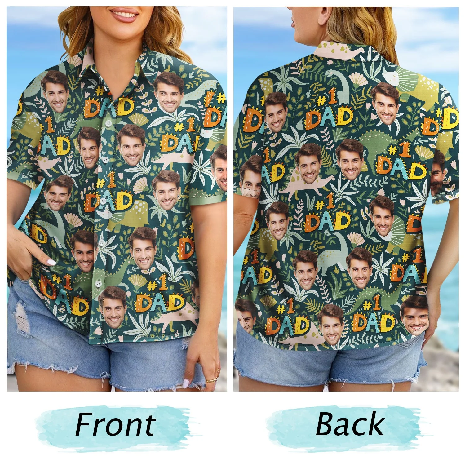 Custom Photo Dino #1 Dad - Personalized Hawaiian Shirt - Image 7