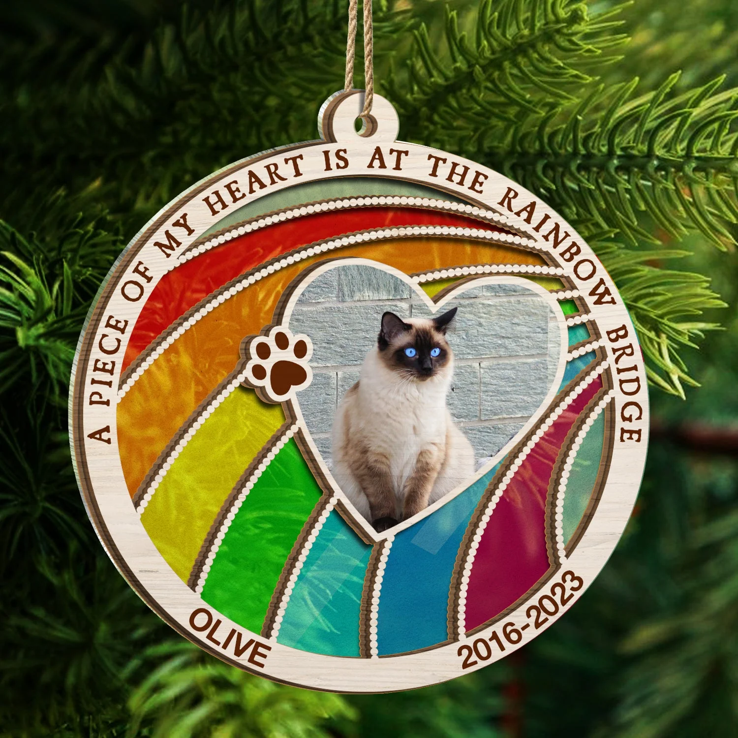 Custom Photo Dog Cat A Piece Of My Heart Is At The Rainbow Bridge - Pet Memorial Gift, Christmas Gift - Personalized Suncatcher Ornament - Image 3