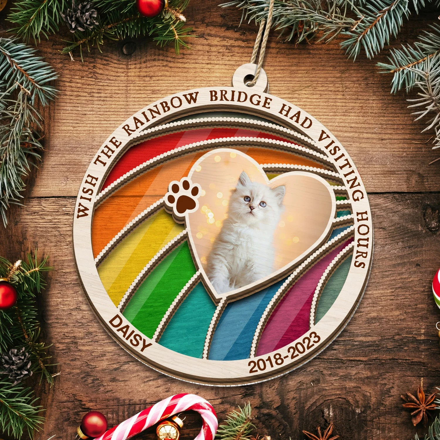 Custom Photo Dog Cat A Piece Of My Heart Is At The Rainbow Bridge - Pet Memorial Gift, Christmas Gift - Personalized Suncatcher Ornament - Image 6
