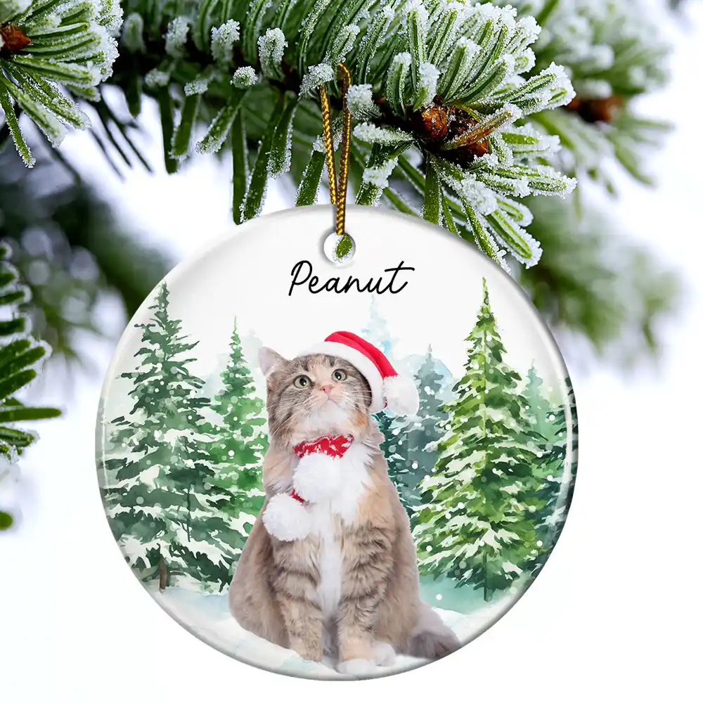 Custom Photo Dog Cat Christmas - Personalized Circle Ceramic Ornament - Image 5