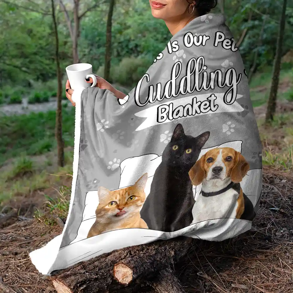 Custom Photo Dog Cat Cuddling Blanket - Personalized Fleece Blanket, Sherpa Blanket - Image 6