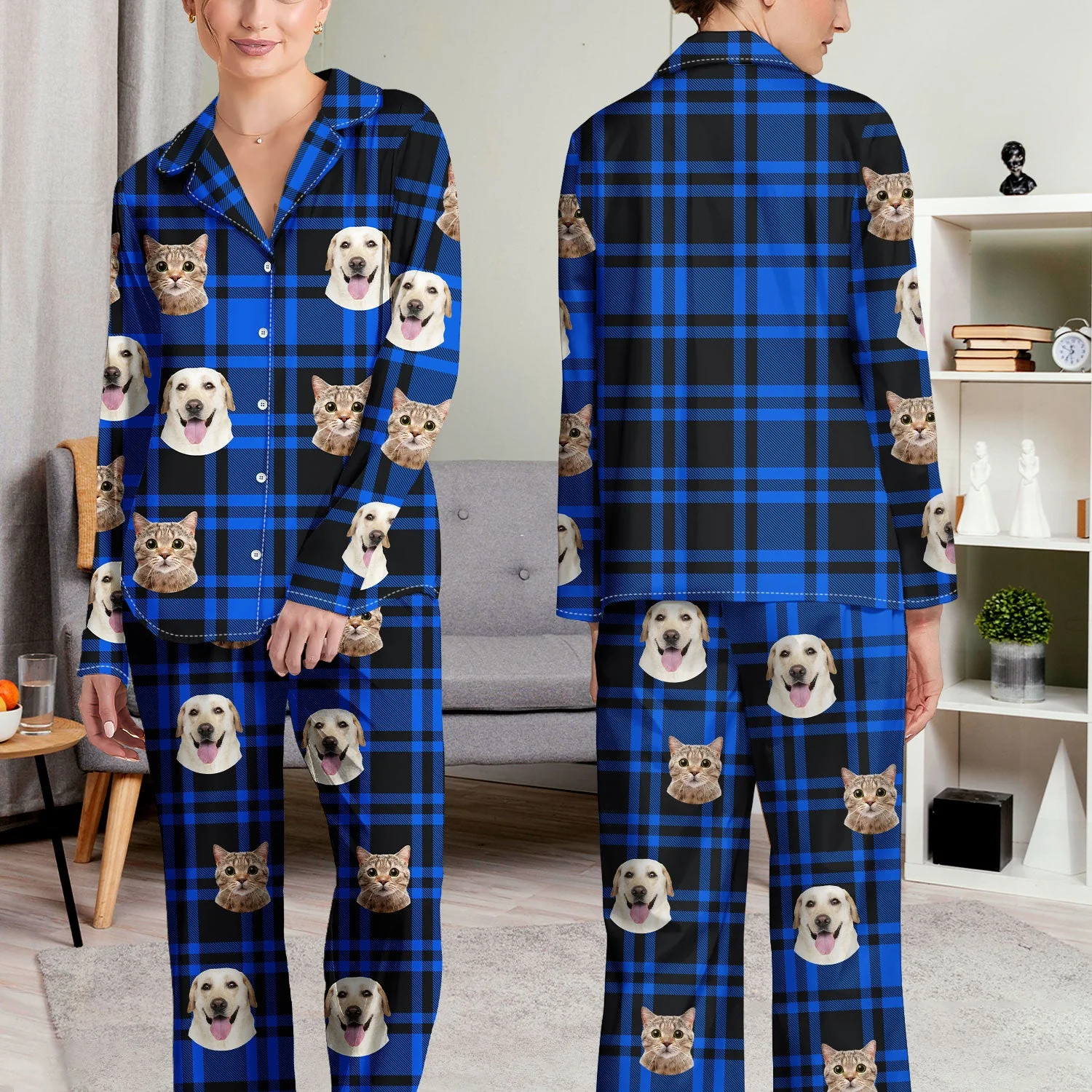 Custom Photo Dog Cat Face - Gift For Pet Lovers - Personalized Long Pajamas Set - Image 5