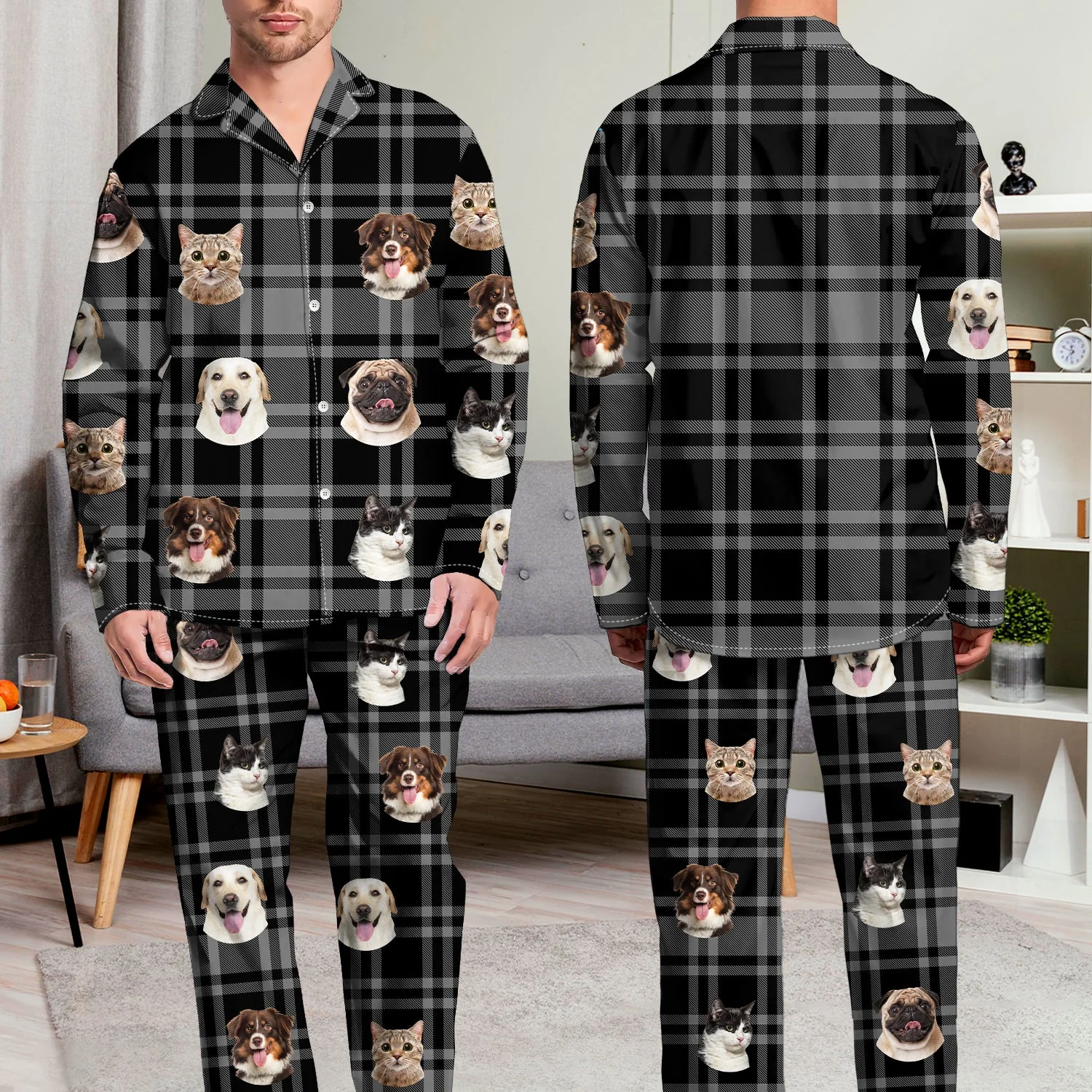 Custom Photo Dog Cat Face - Gift For Pet Lovers - Personalized Long Pajamas Set - Image 6