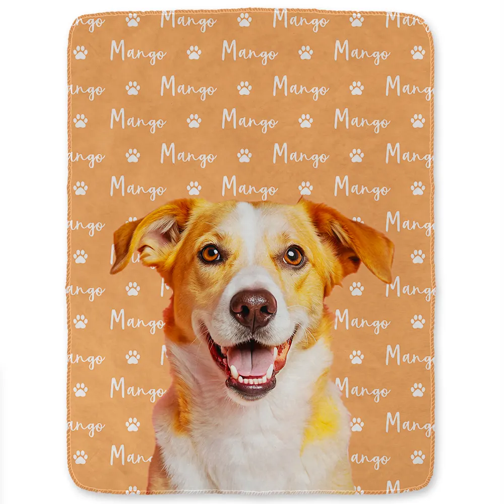 Custom Photo Dog Cat Face With Name - Personalized Fleece Blanket, Sherpa Blanket - Image 3