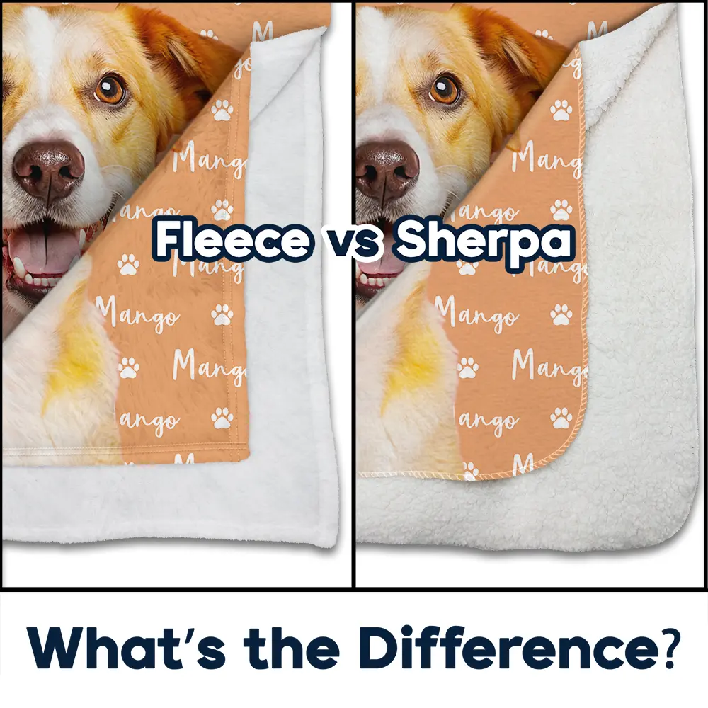 Custom Photo Dog Cat Face With Name - Personalized Fleece Blanket, Sherpa Blanket - Image 5