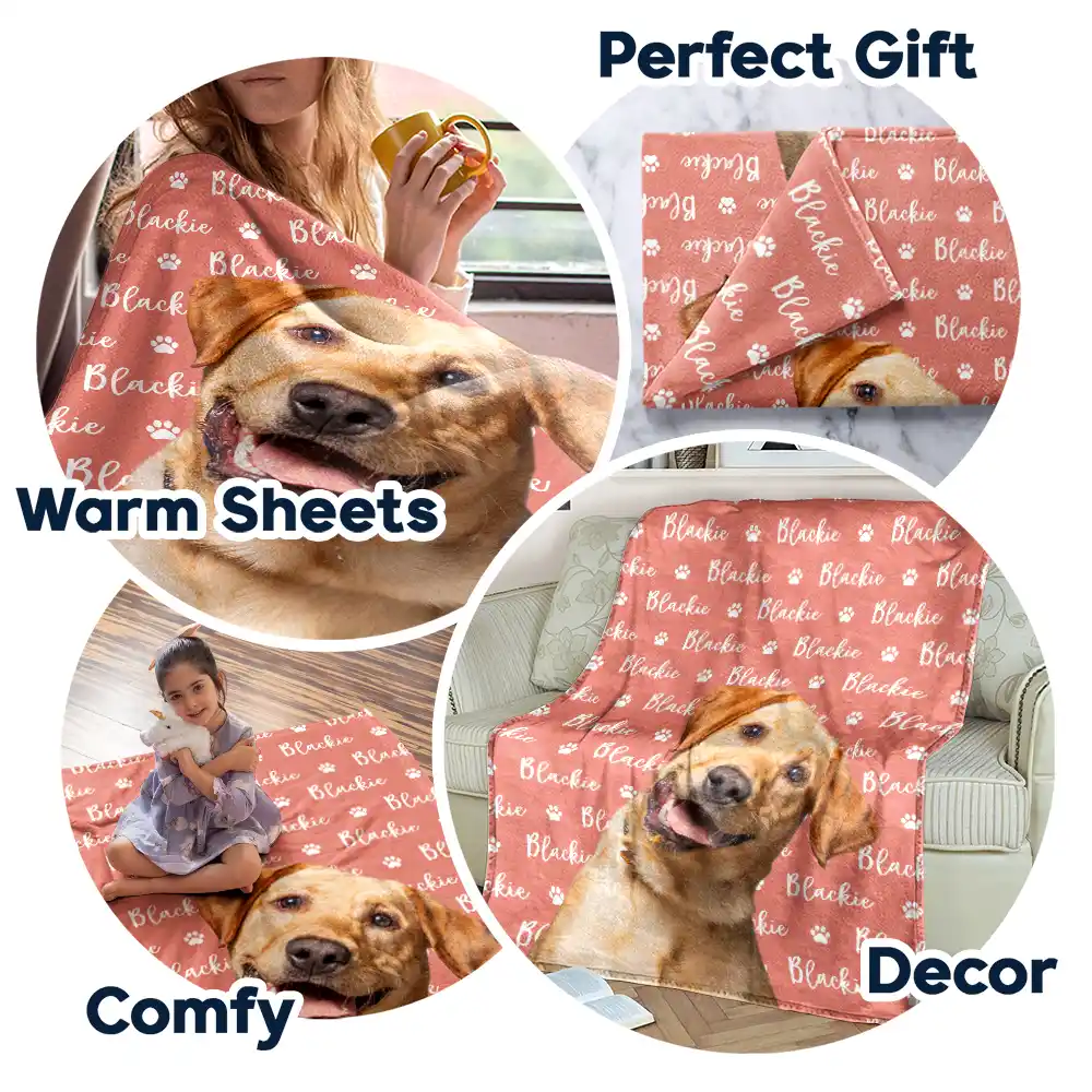 Custom Photo Dog Cat Face With Name - Personalized Fleece Blanket, Sherpa Blanket - Image 8
