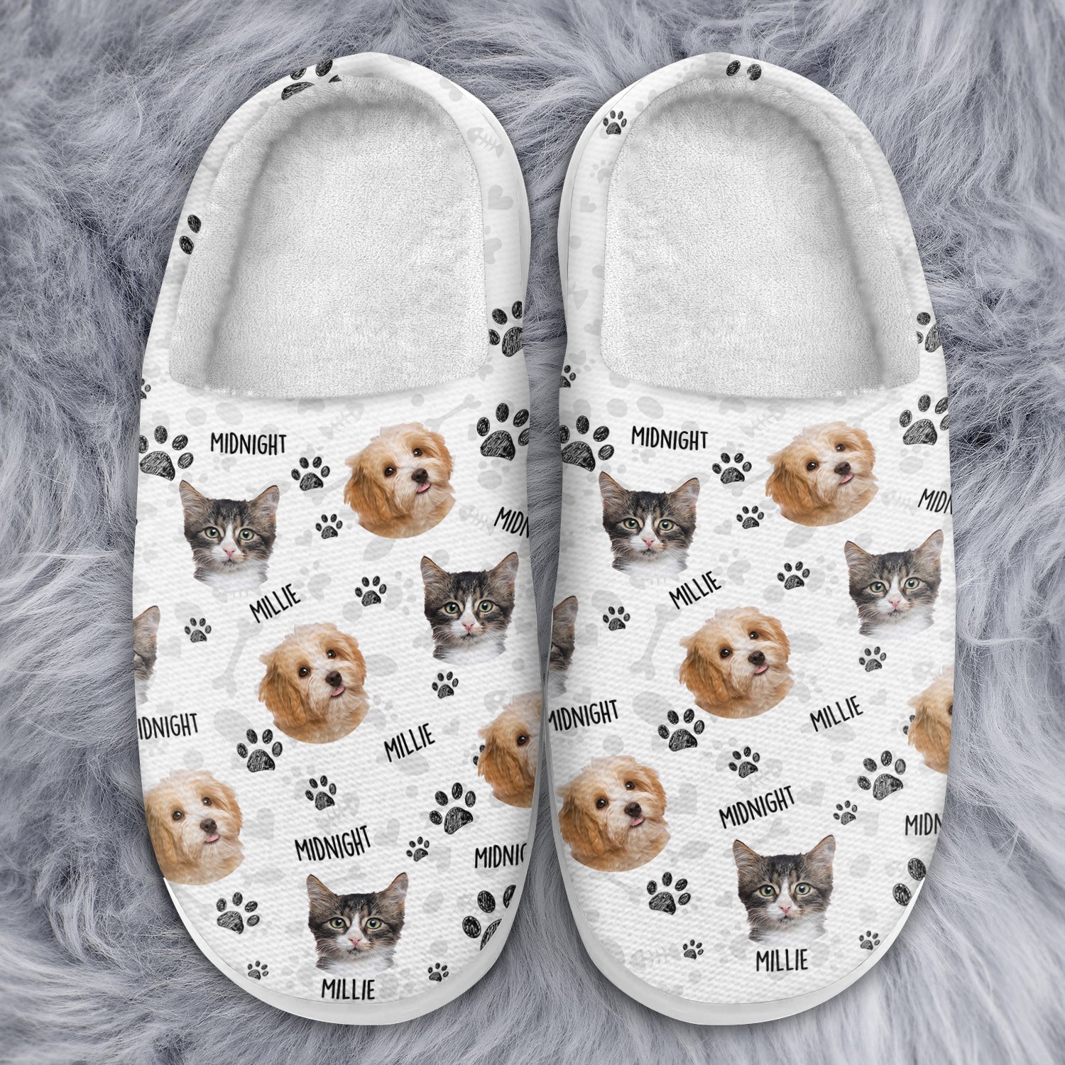 Custom Photo Dog Cat Faces - Gift For Pet Lovers - Personalized Fluffy Slippers - Image 4