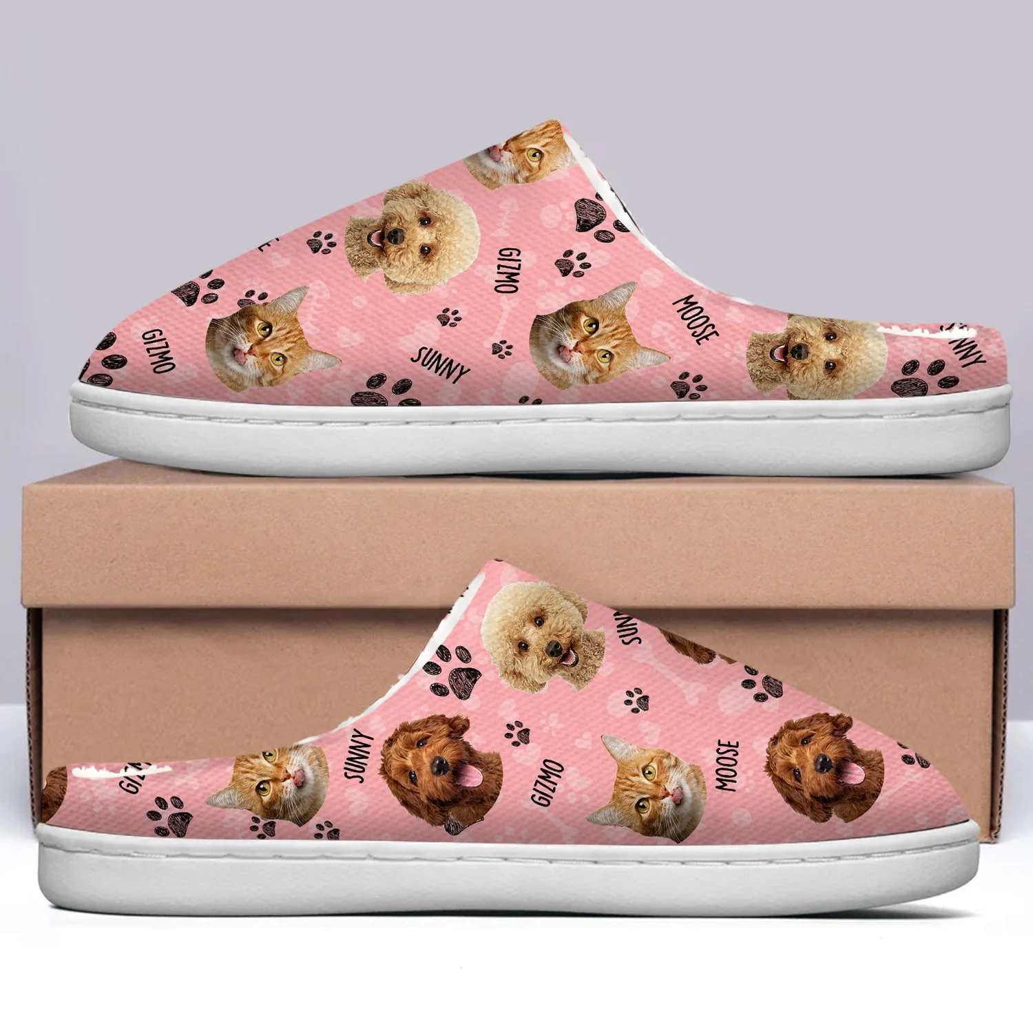 Custom Photo Dog Cat Faces - Gift For Pet Lovers - Personalized Fluffy Slippers - Image 5