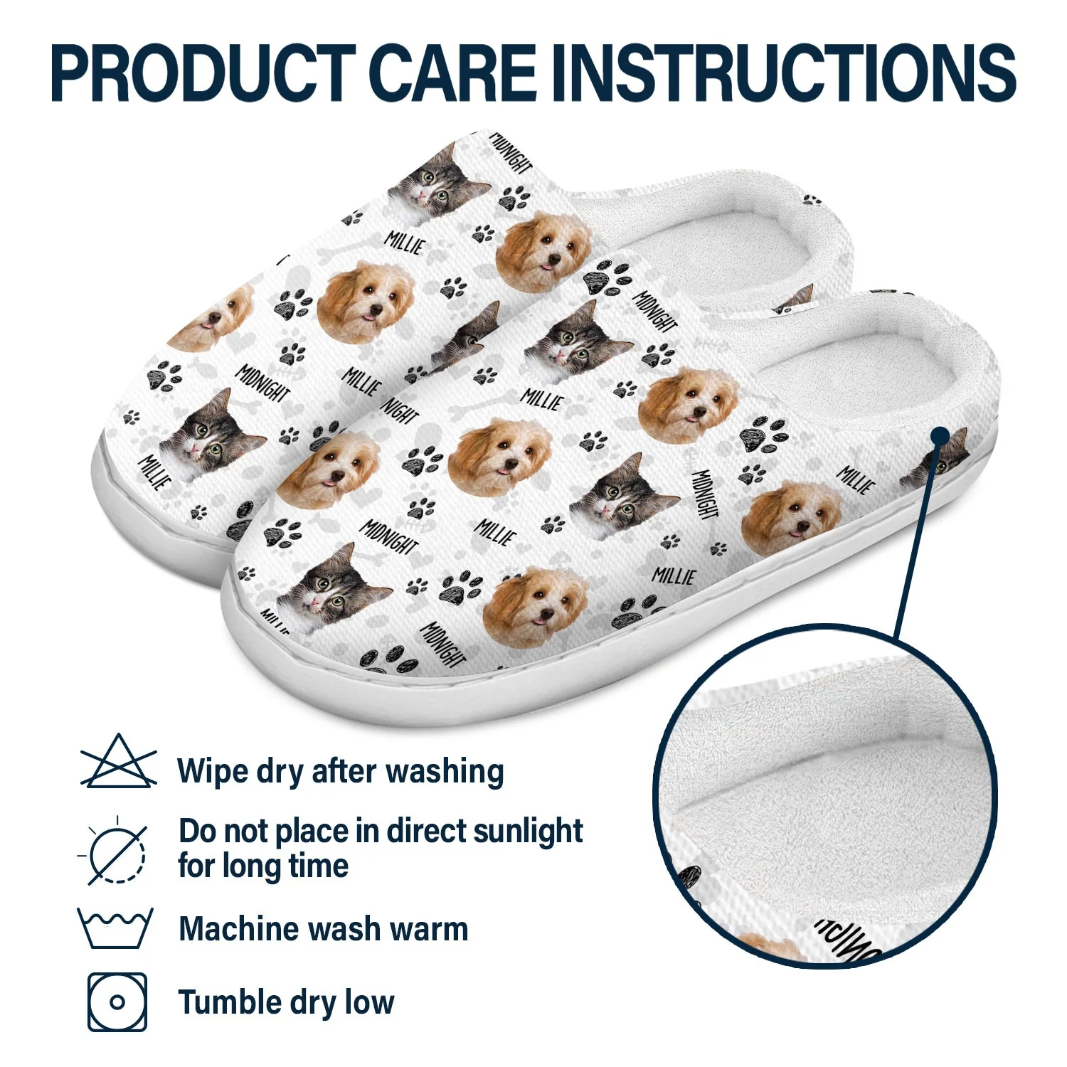 Custom Photo Dog Cat Faces - Gift For Pet Lovers - Personalized Fluffy Slippers - Image 7