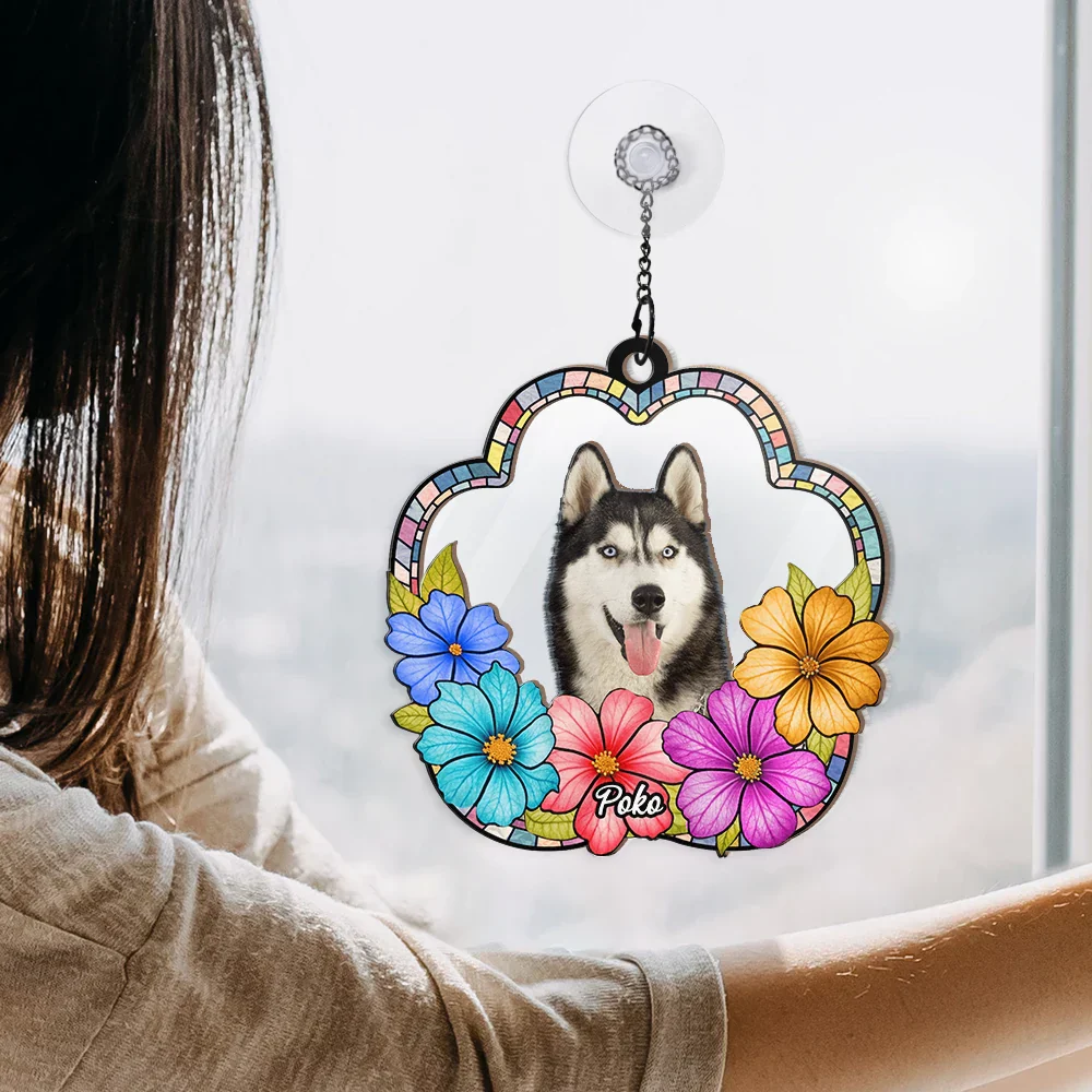 Custom Photo Dog Cat Floral Stained Glass - Personalized Window Hanging Suncatcher Ornament - Image 5