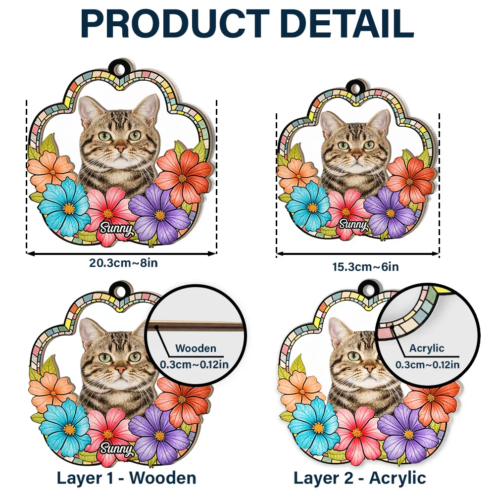 Custom Photo Dog Cat Floral Stained Glass - Personalized Window Hanging Suncatcher Ornament - Image 6