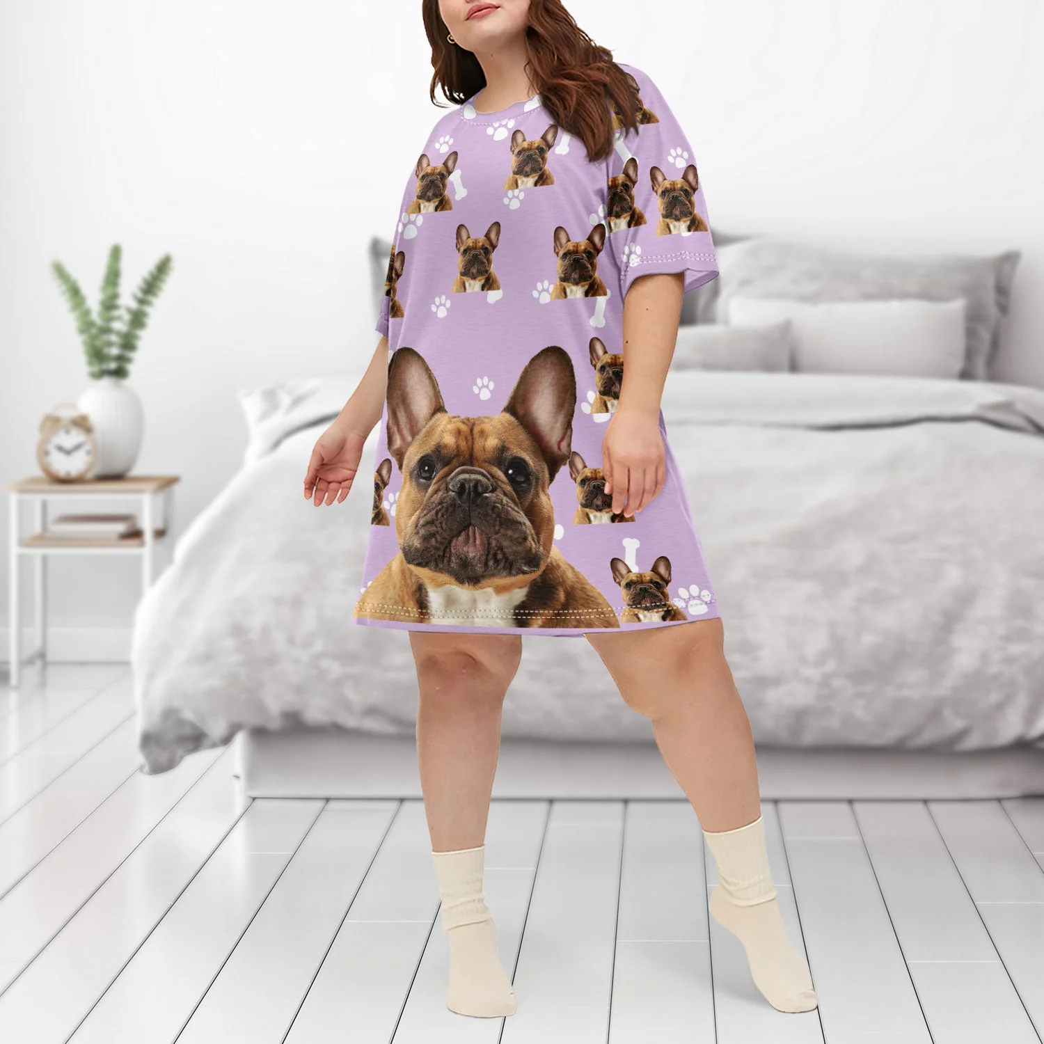 Custom Photo Dog Cat - Gift For Pet Lovers, Pet Mom - Personalized Women's Sleep Tee - Image 4
