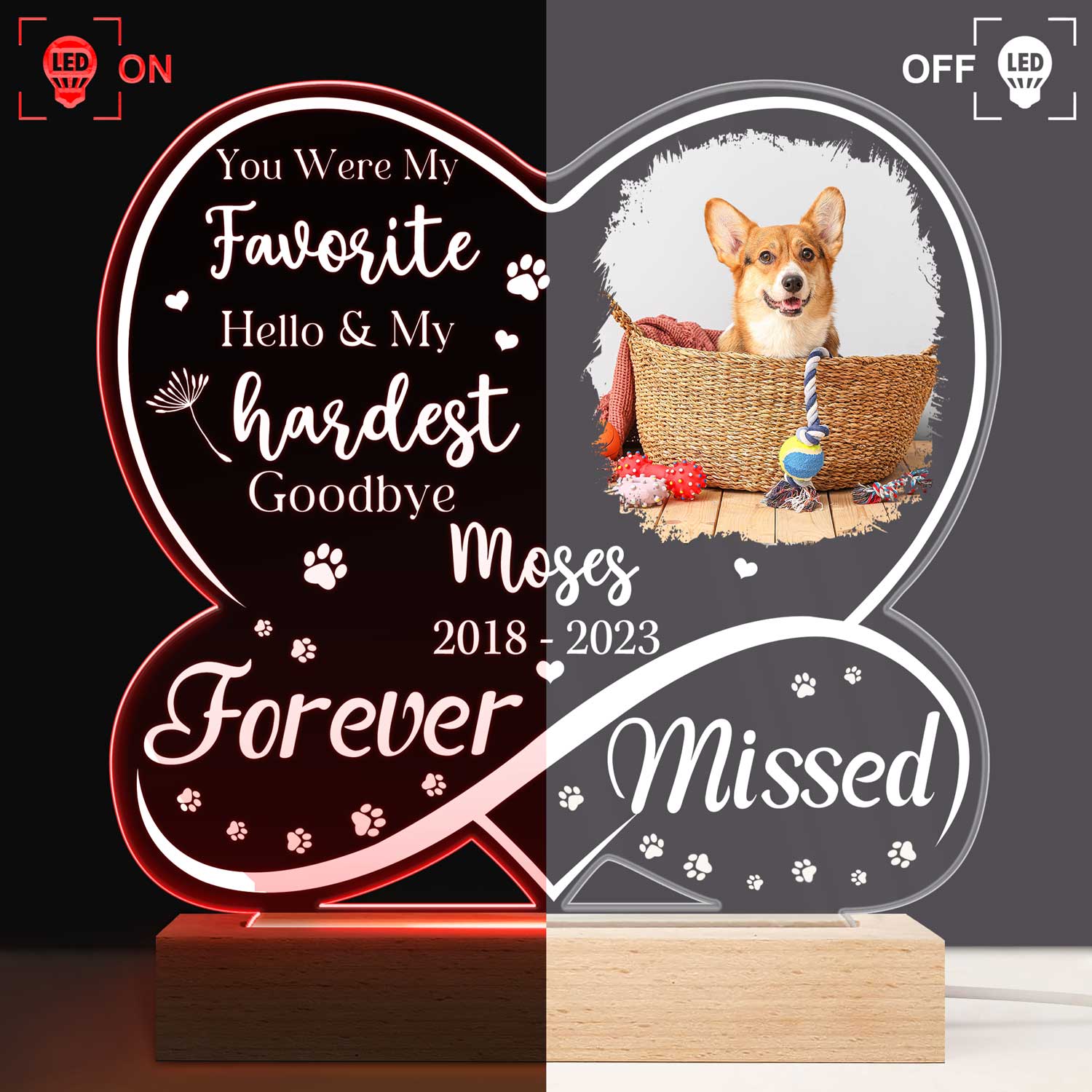 Custom Photo Dog Cat Infinity Heart Forever Missed - Pet Memorial Gift, Sympathy Gift - Personalized 3D Led Light Wooden Base - Image 3