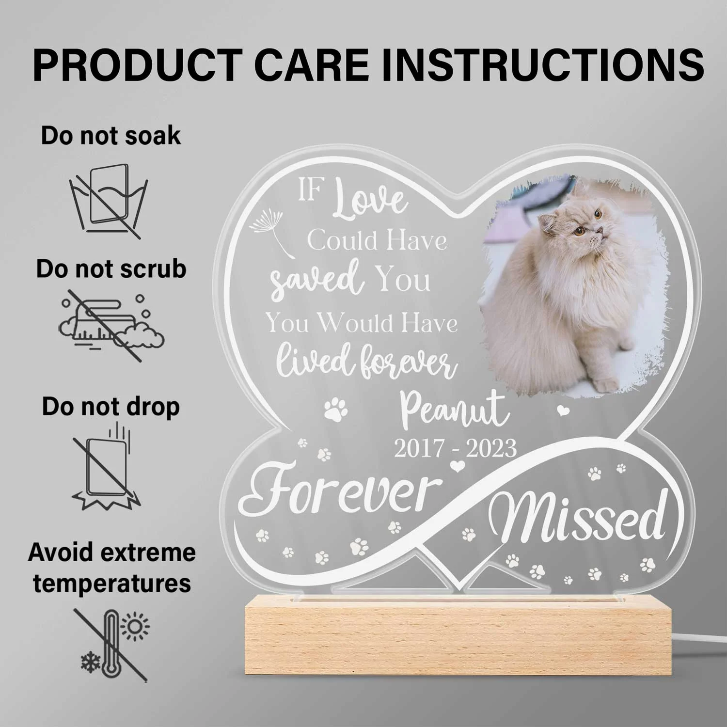 Custom Photo Dog Cat Infinity Heart Forever Missed - Pet Memorial Gift, Sympathy Gift - Personalized 3D Led Light Wooden Base - Image 6