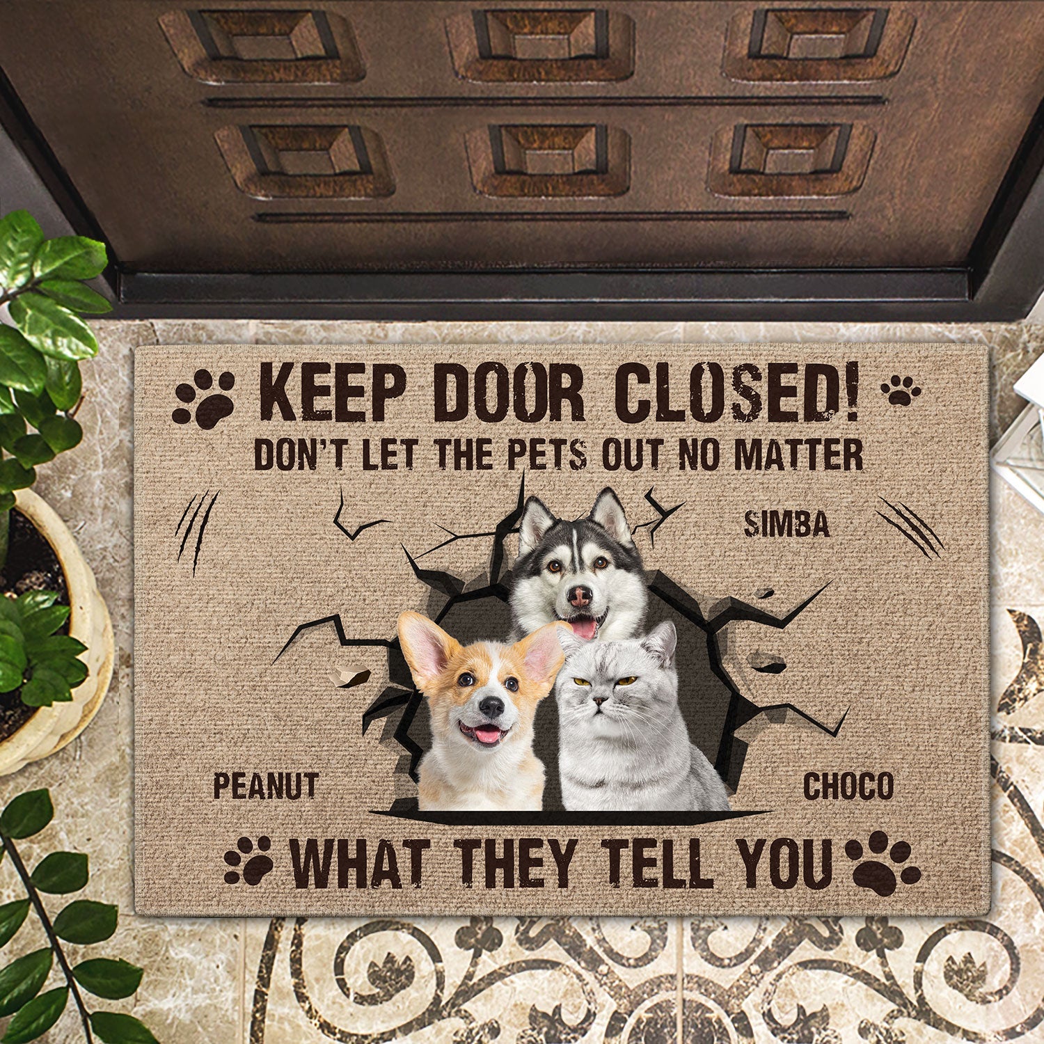 Custom Photo Dog Cat Keep Door Closed - Gift For Pet Lovers, Pet Owners - Personalized Doormat - Image 3