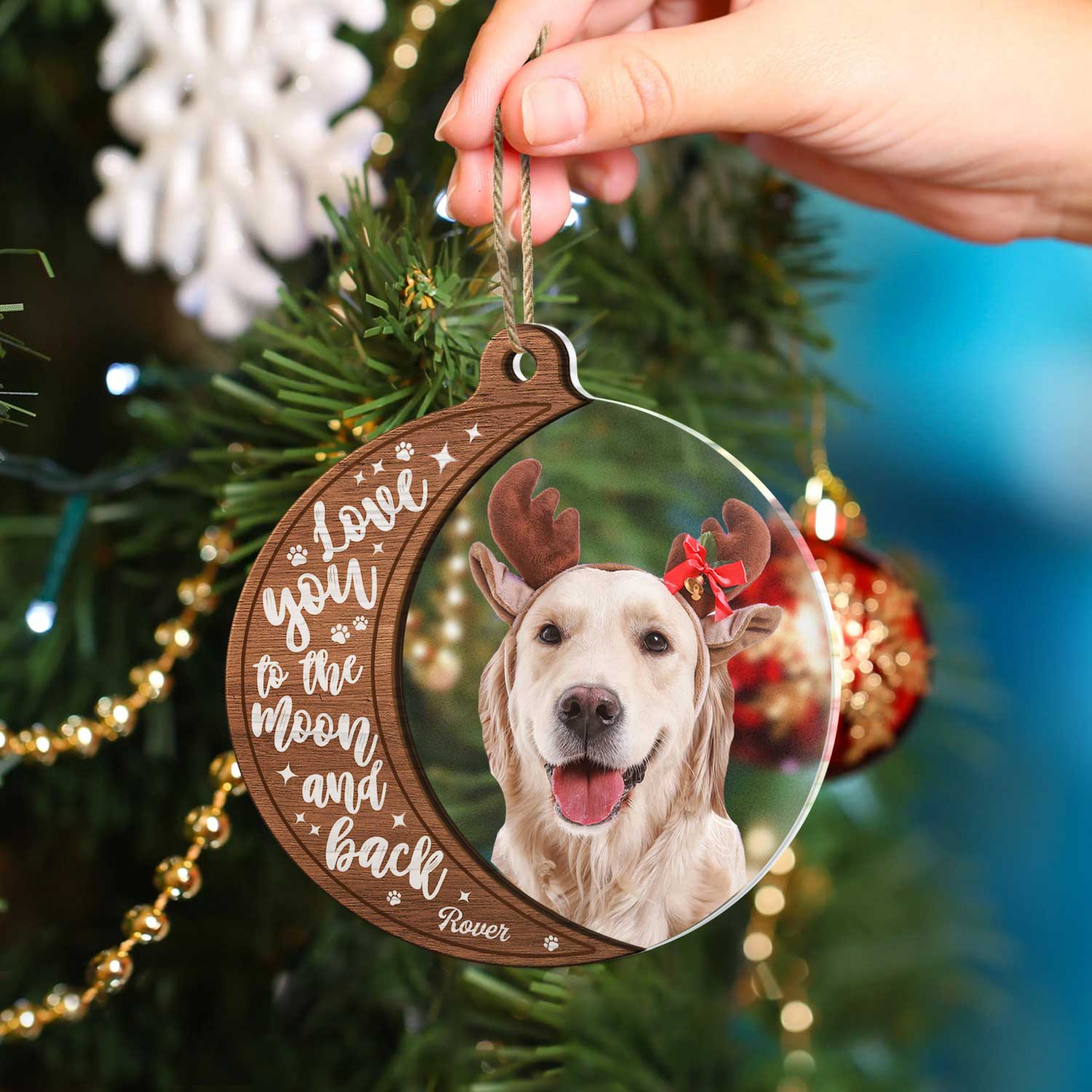 Custom Photo Dog Cat Love You To The Moon And Back - Christmas Gift For Pet Lovers - Personalized 2-Layered Mix Ornament - Image 4