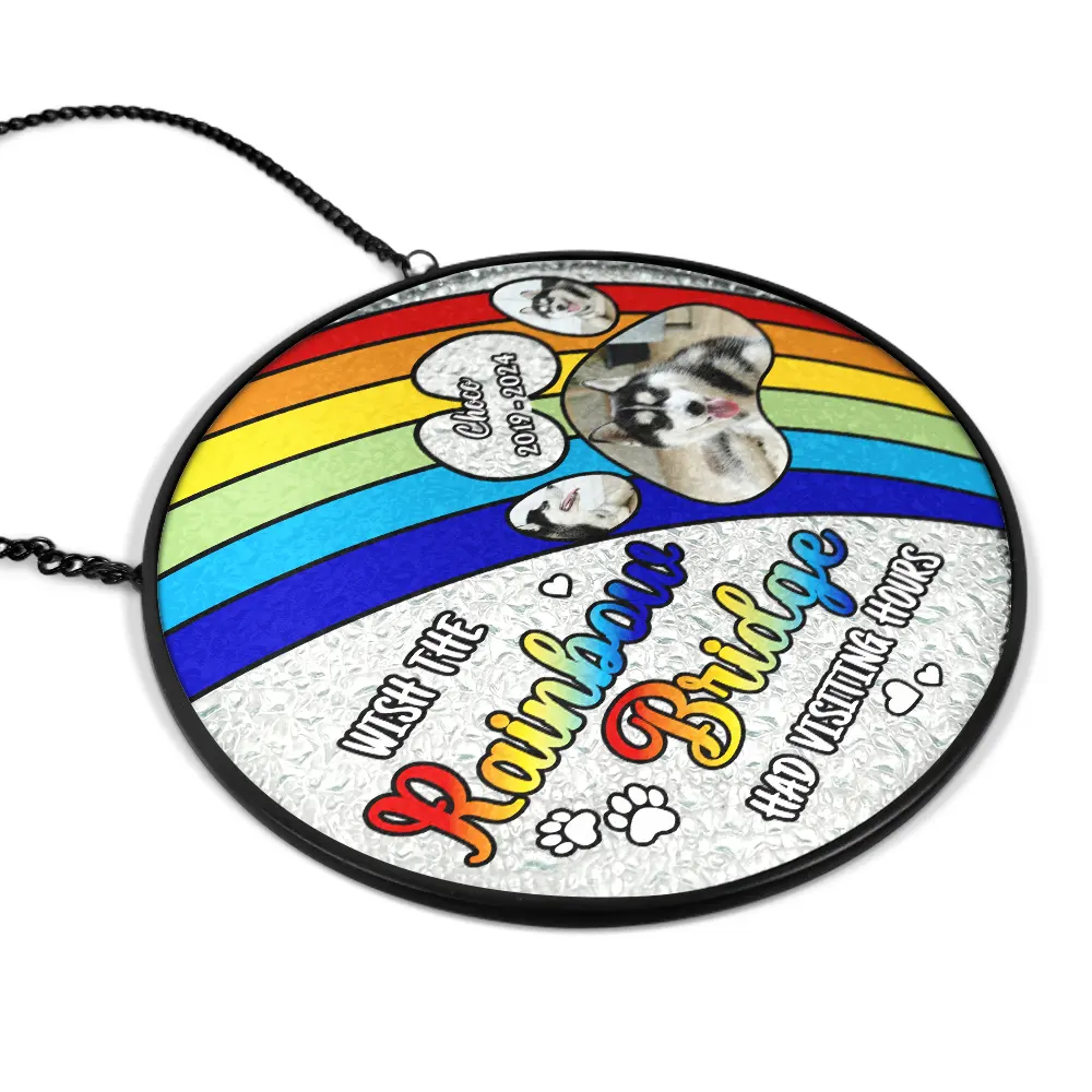 Custom Photo Dog Cat Memorial A Piece Of My Heart Is At The Rainbow Bridge - Personalized Stained Glass Window Hanging Suncatcher - Image 2