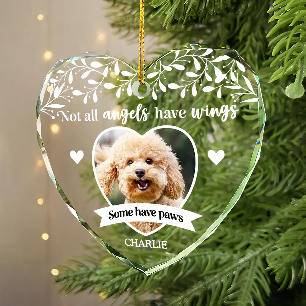 Custom Photo Dog Cat Memorial Not All Angels Have Wings - Personalized Heart Shaped Glass Ornament - Image 2
