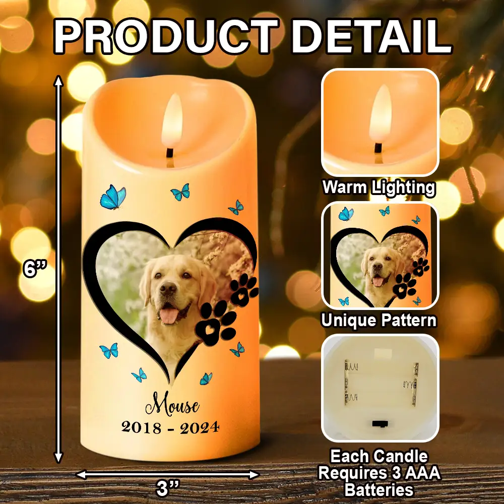 Custom Photo Dog Cat Memorial The Biggest Footprints In Our Hearts - Personalized Flameless LED Candle - Image 5