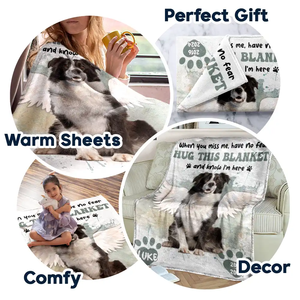 Custom Photo Dog Cat Memorial When You Miss Me Hug This Blanket - Personalized Fleece Blanket, Sherpa Blanket - Image 7