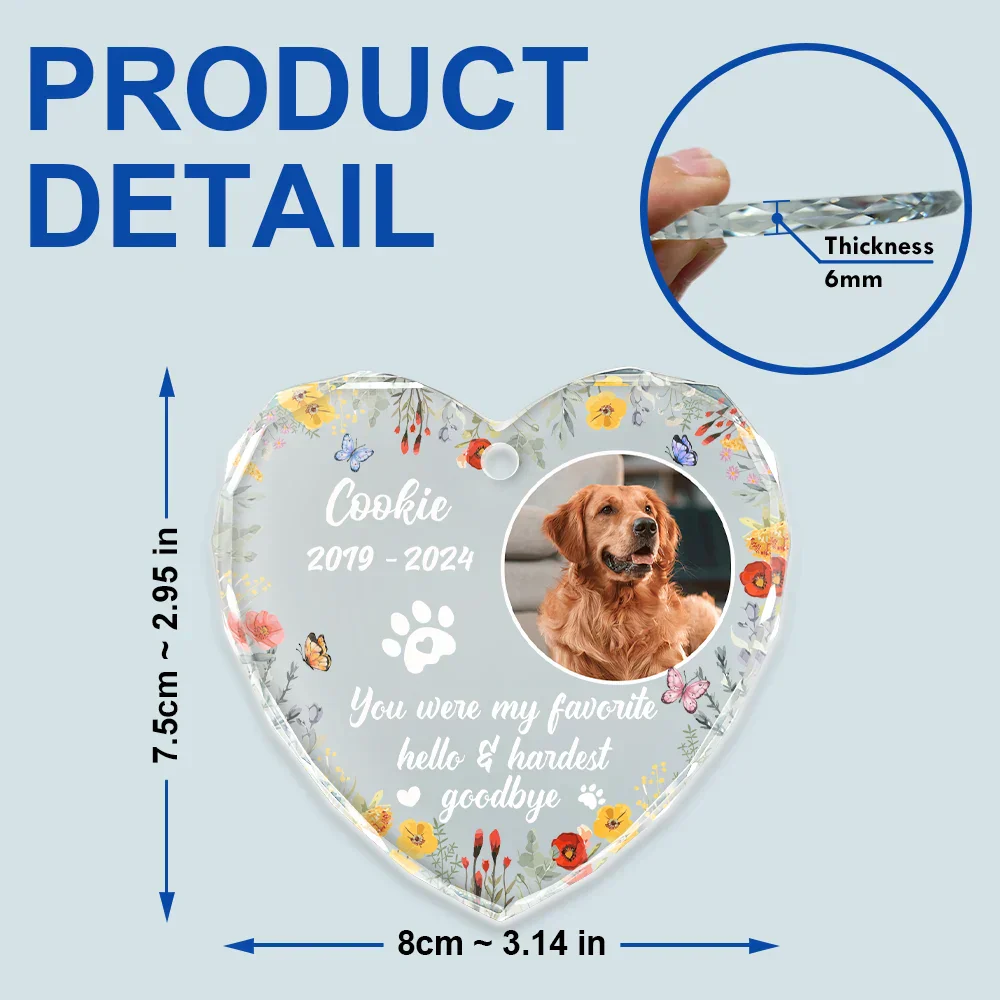 Custom Photo Dog Cat Memorial You Left Paw Prints On My Heart - Personalized Heart Shaped Glass Ornament - Image 5