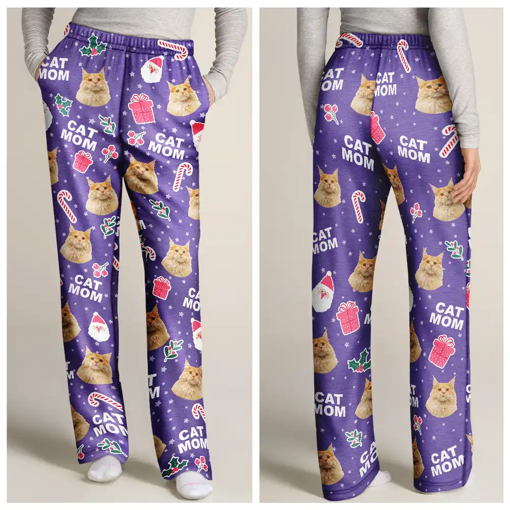 Custom Photo Dog Cat Mom Cute Pinky Girly Gift - Personalized Pajama Pants - Image 4