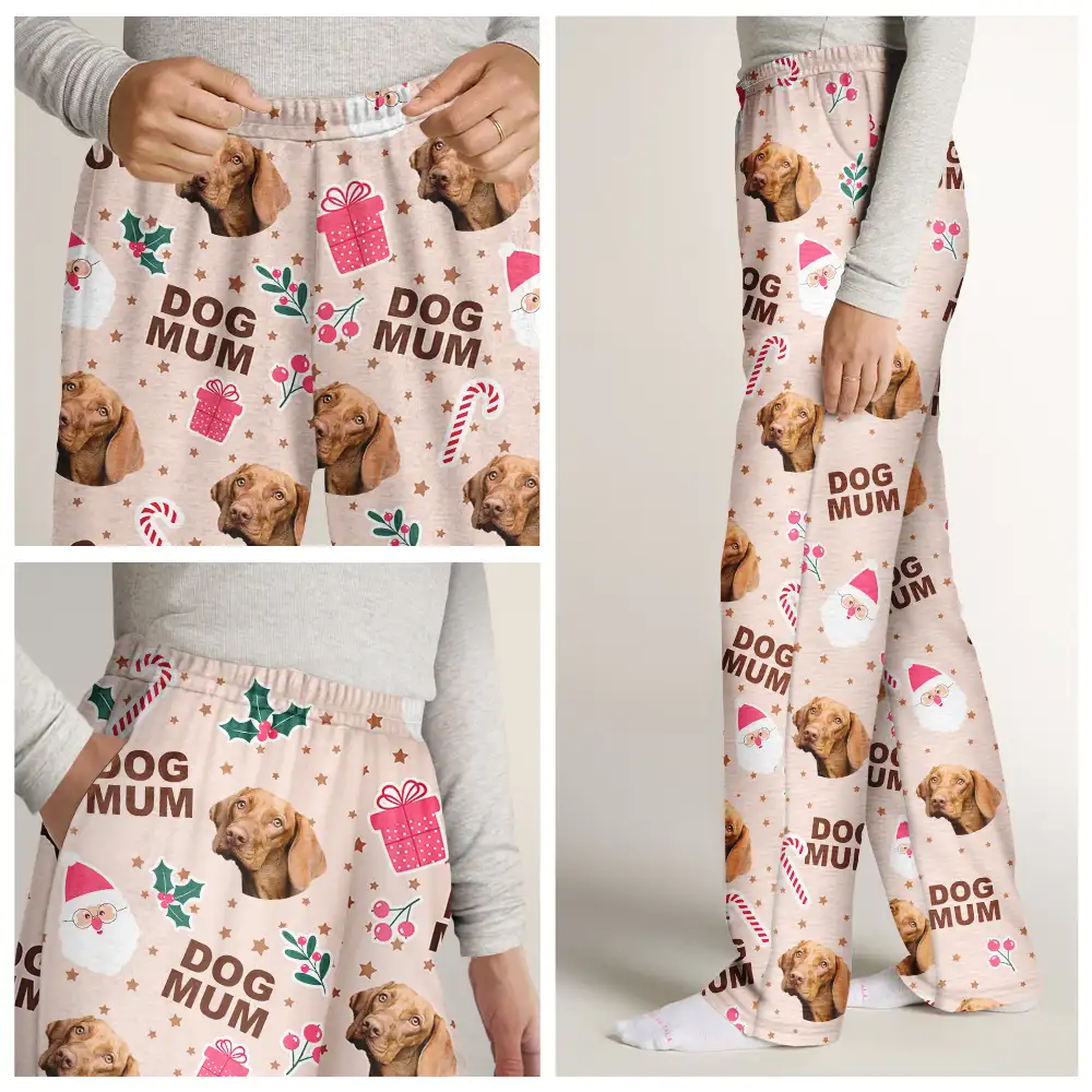 Custom Photo Dog Cat Mom Cute Pinky Girly Gift - Personalized Pajama Pants - Image 8