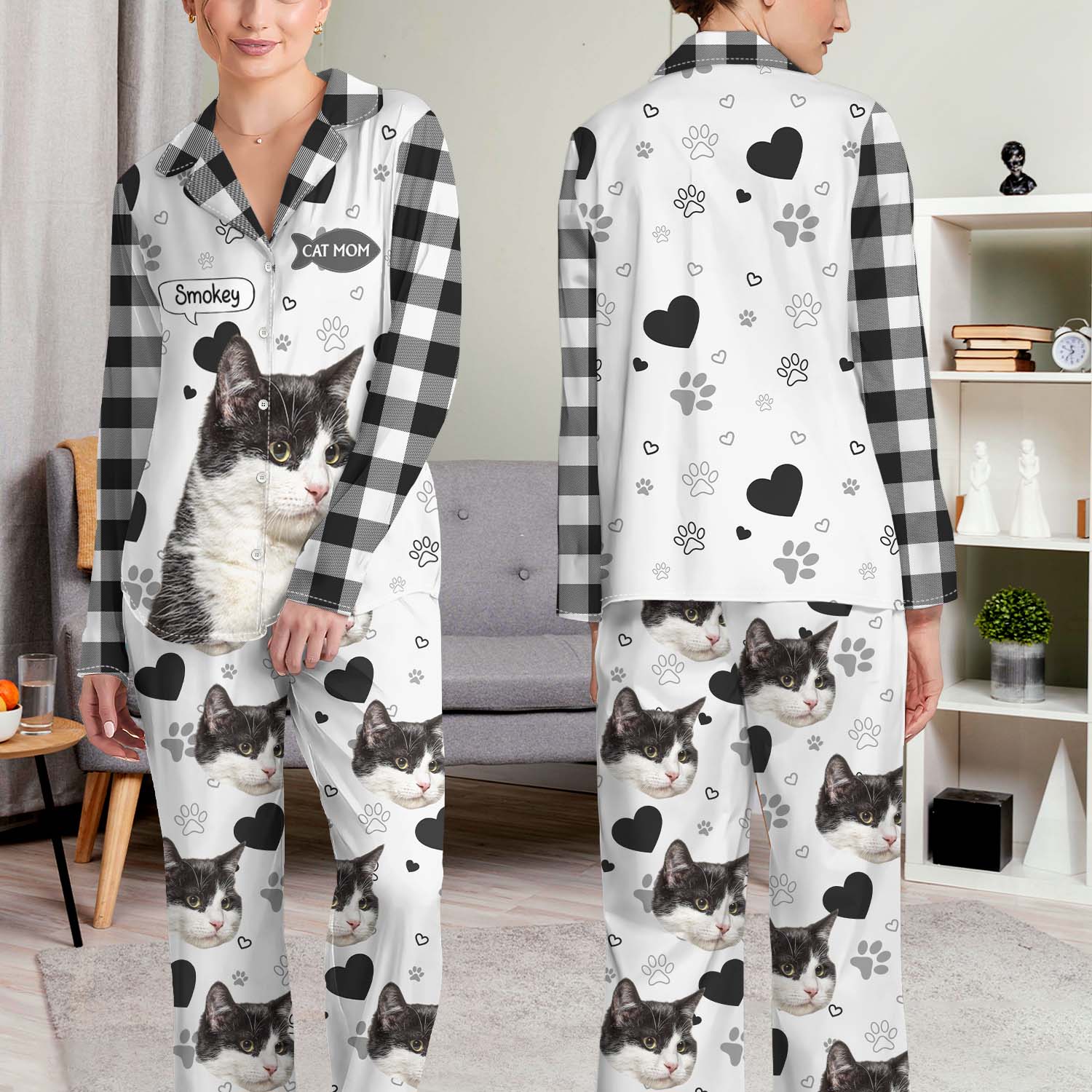 Custom Photo Dog Cat Mom Dad - Funny Birthday Gift For Wife, Husband, Dog Mom, Cat Mom, Dog Dad, Cat Dad, Pet Lovers - Personalized Custom Long Pajamas Set - Image 5