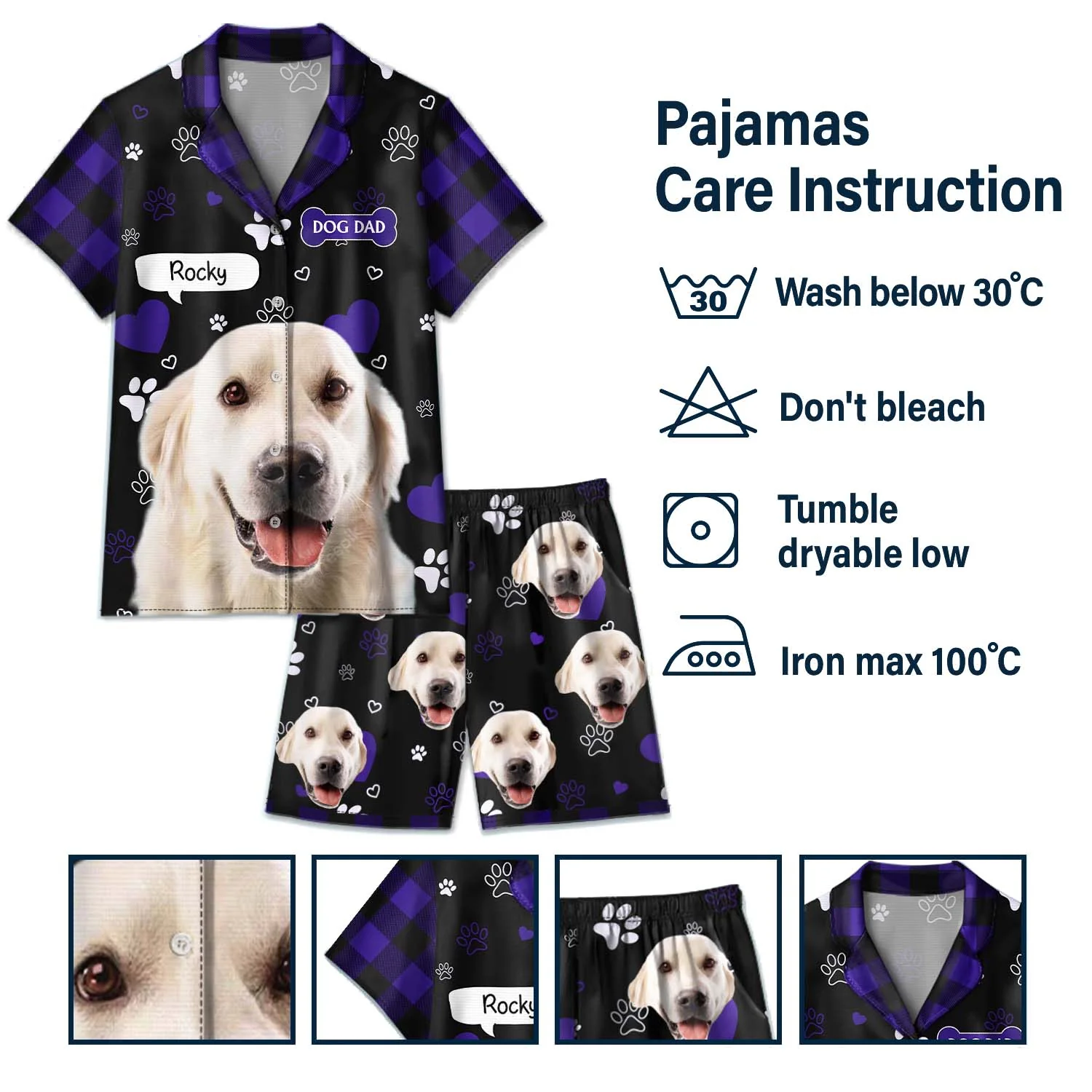 Custom Photo Dog Cat Mom Dad - Funny Birthday Gift For Wife, Husband, Dog Mom, Cat Mom, Dog Dad, Cat Dad, Pet Lovers - Personalized Custom Short Pajamas Set - Image 5