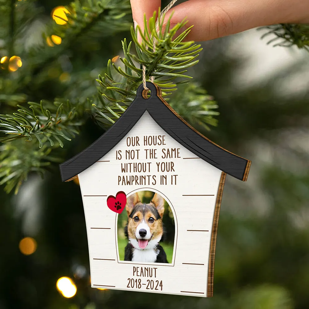 Custom Photo Dog Cat Our House Is Not The Same Without Your Pawprints - Pet Memorial Gift, Christmas Gift - Personalized Custom Shaped Wooden Ornament - Image 2