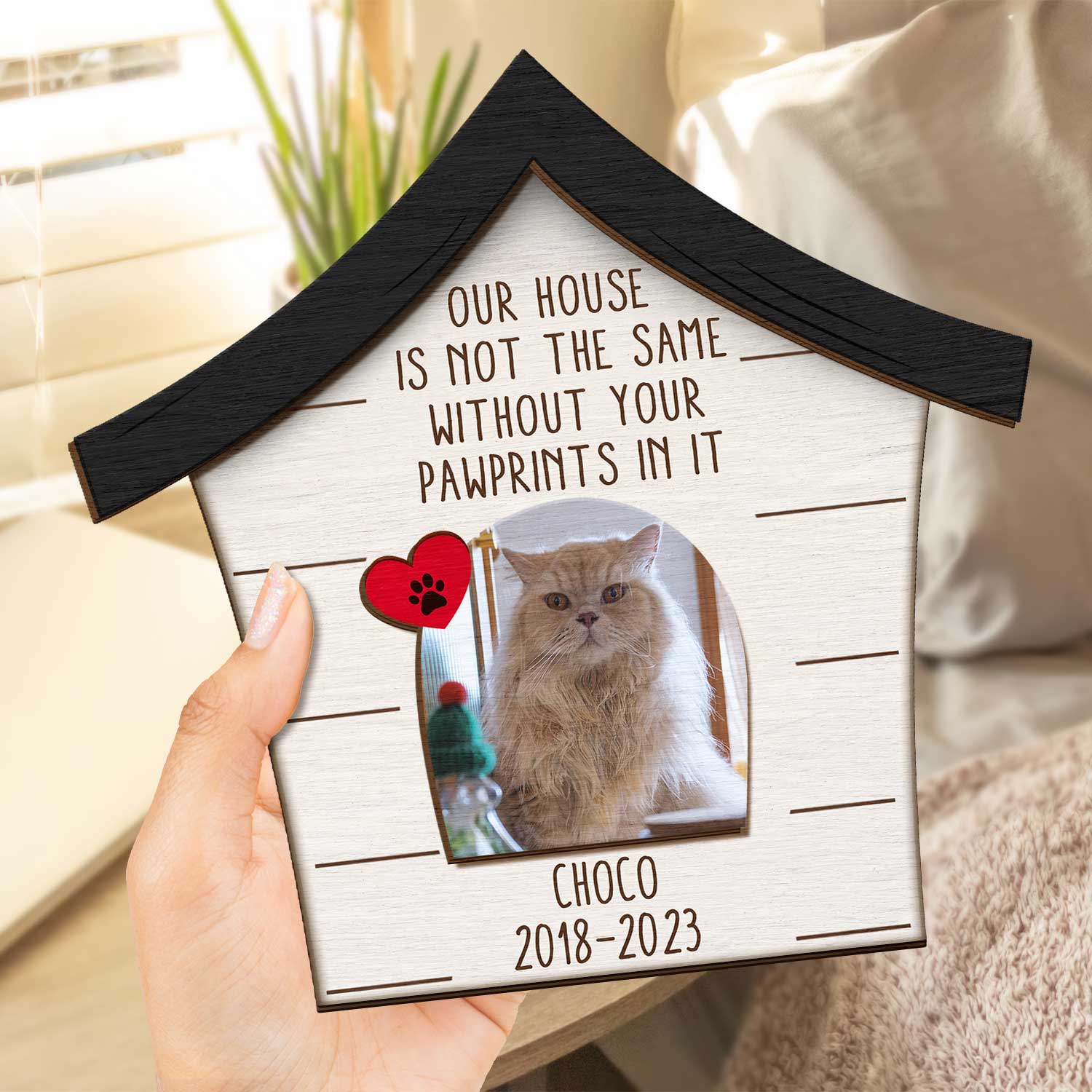 Custom Photo Dog Cat Our House Is Not The Same Without Your Pawprints - Pet Memorial Gift - Personalized 2-Layered Wooden Plaque With Stand - Image 4