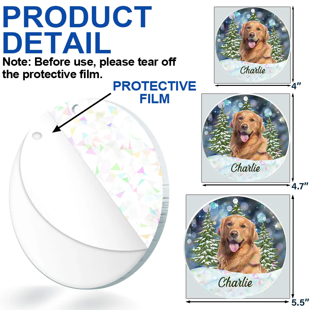 Custom Photo Dog Cat Pet Face - Personalized Holographic Acrylic Ornament - Image 7