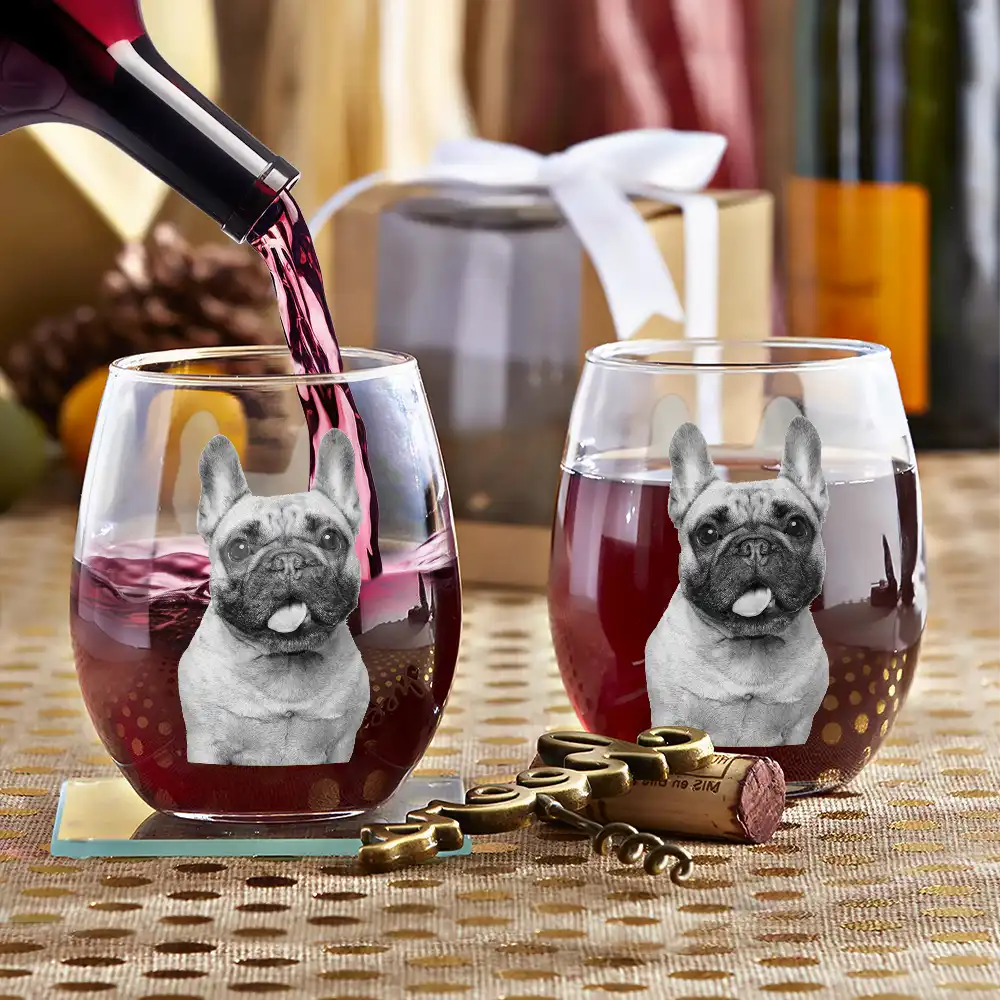 Custom Photo Dog Cat Pet Family - Personalized Stemless Wine Glass - Image 4
