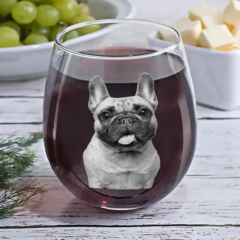 Custom Photo Dog Cat Pet Family - Personalized Stemless Wine Glass - Image 7