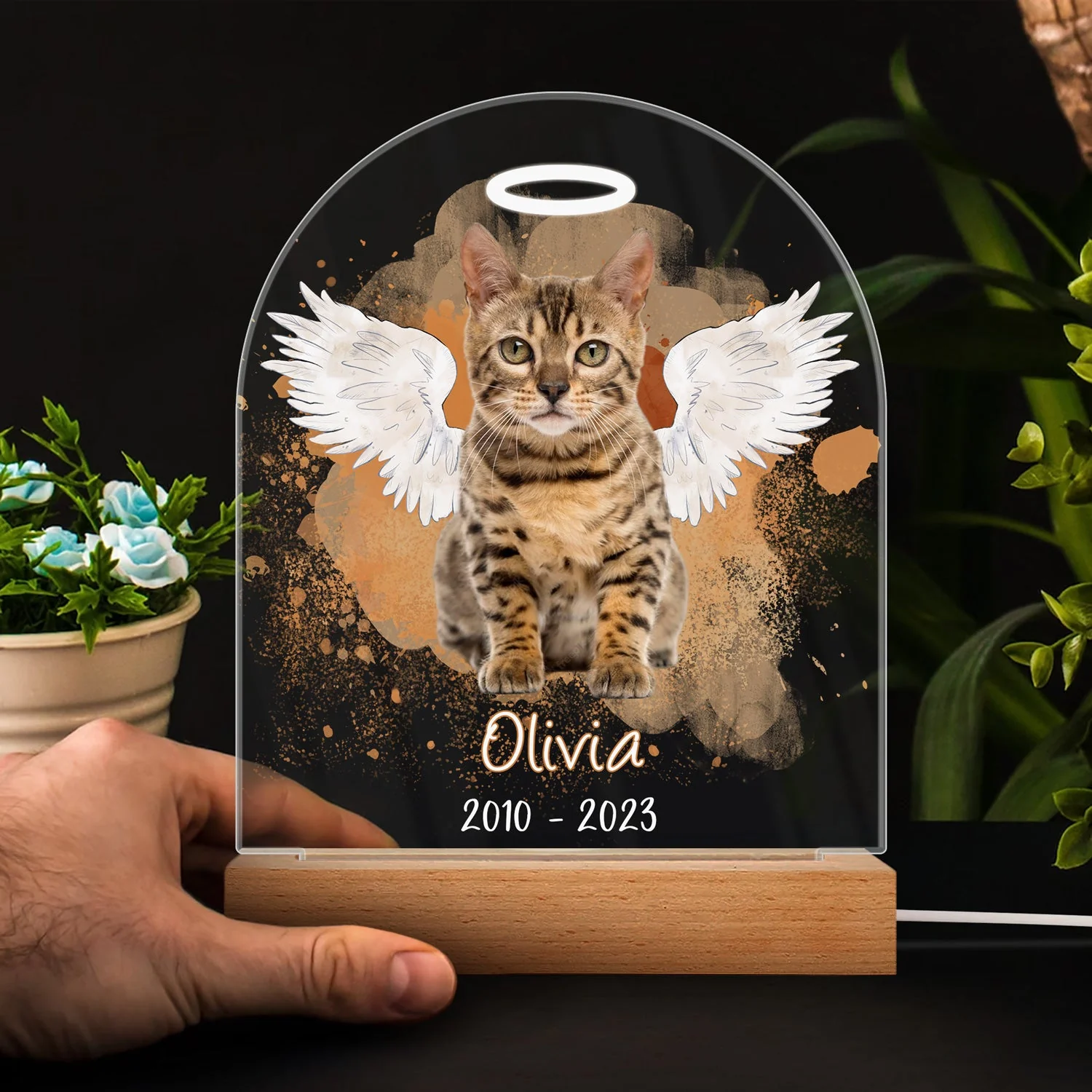 Custom Photo Dog Cat Pet - Memorial Gift, Sympathy Gift - Personalized 3D Led Light Wooden Base - Image 5