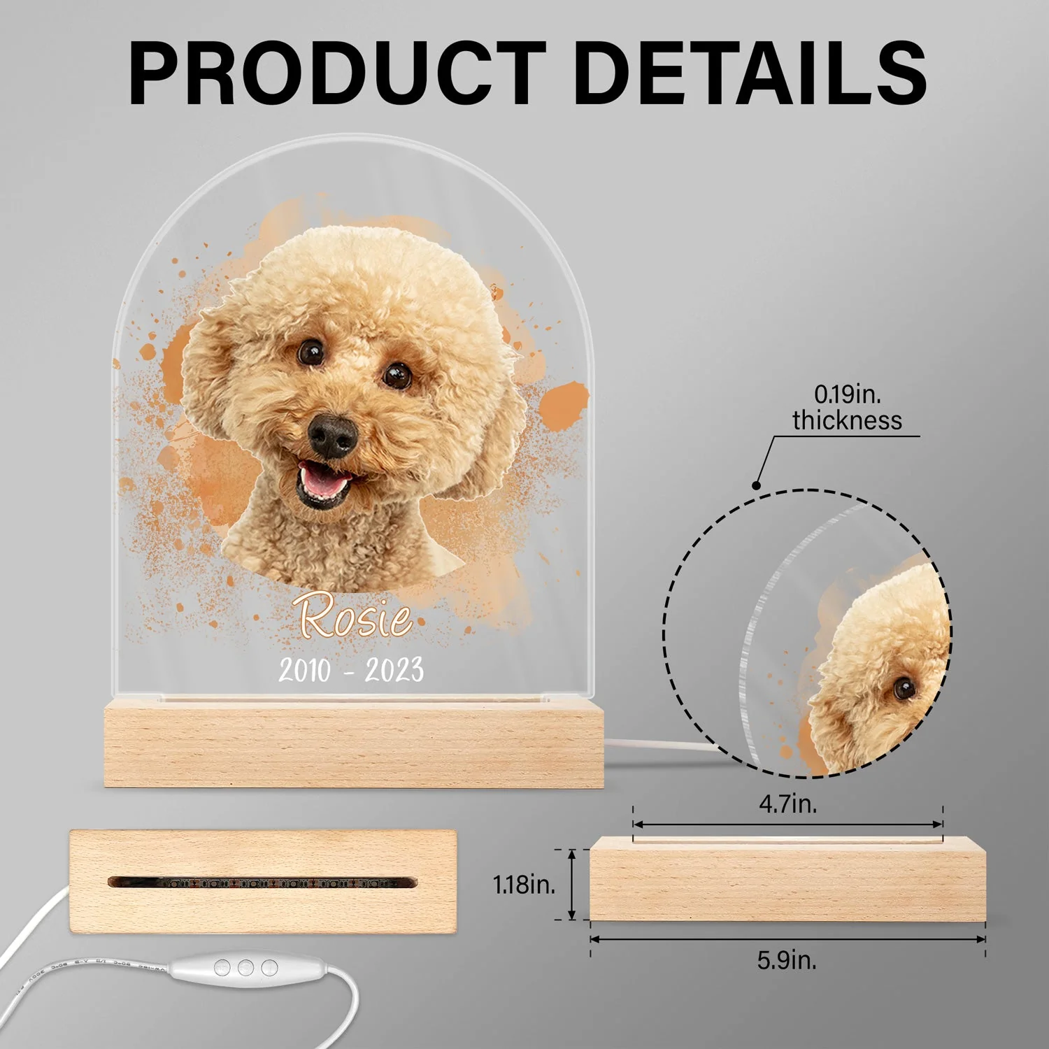Custom Photo Dog Cat Pet - Memorial Gift, Sympathy Gift - Personalized 3D Led Light Wooden Base - Image 6