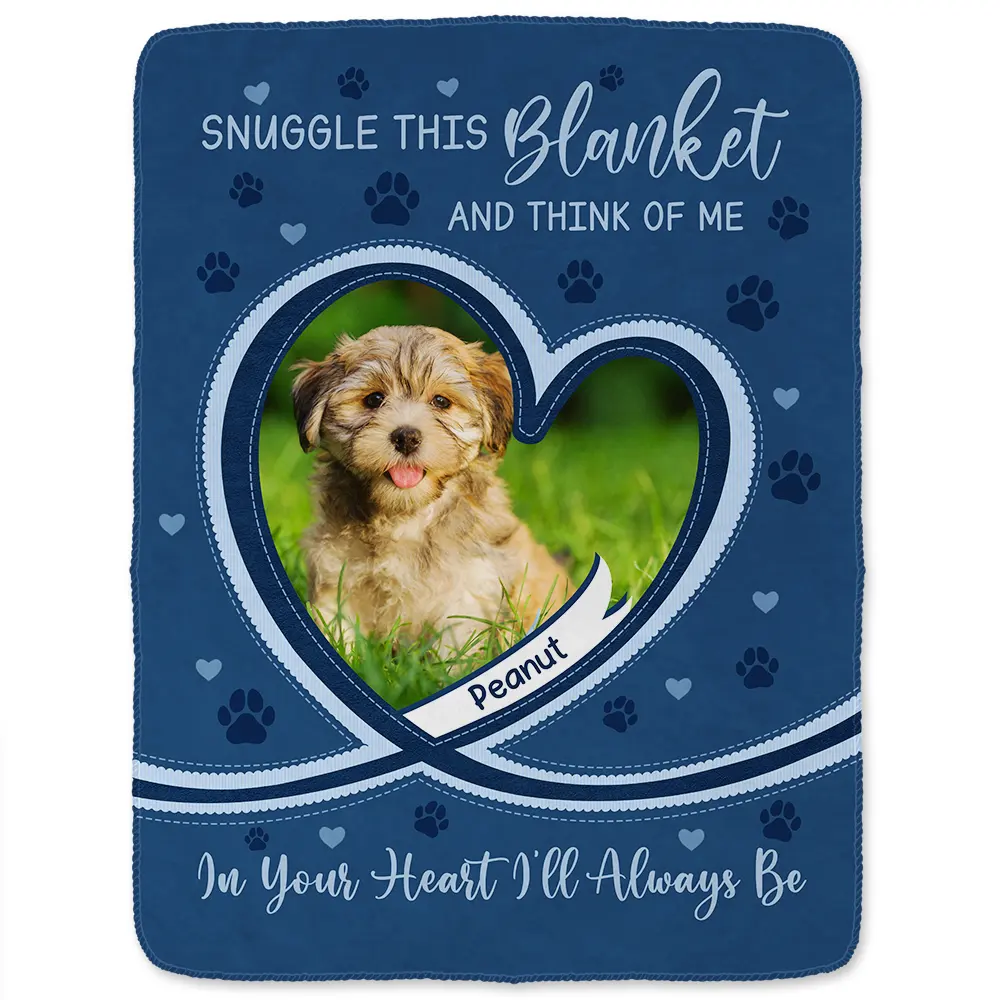Custom Photo Dog Cat Pet Memorial Snuggle This Blanket And Think Of Me - Personalized Fleece Blanket, Sherpa Blanket - Image 2
