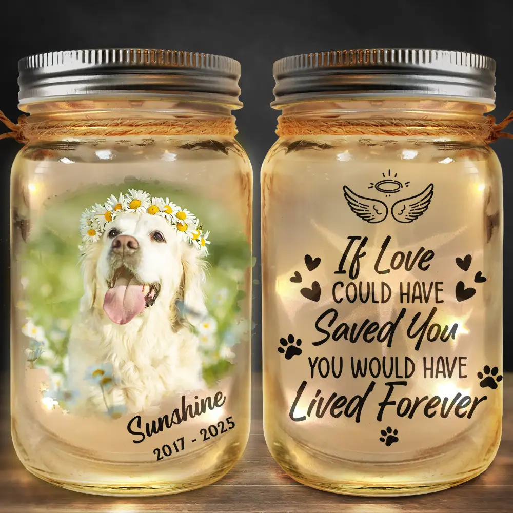 Custom Photo Dog Cat Pet Memorial The Paw Prints Left By You - Personalized Mason Jar Light - Image 2