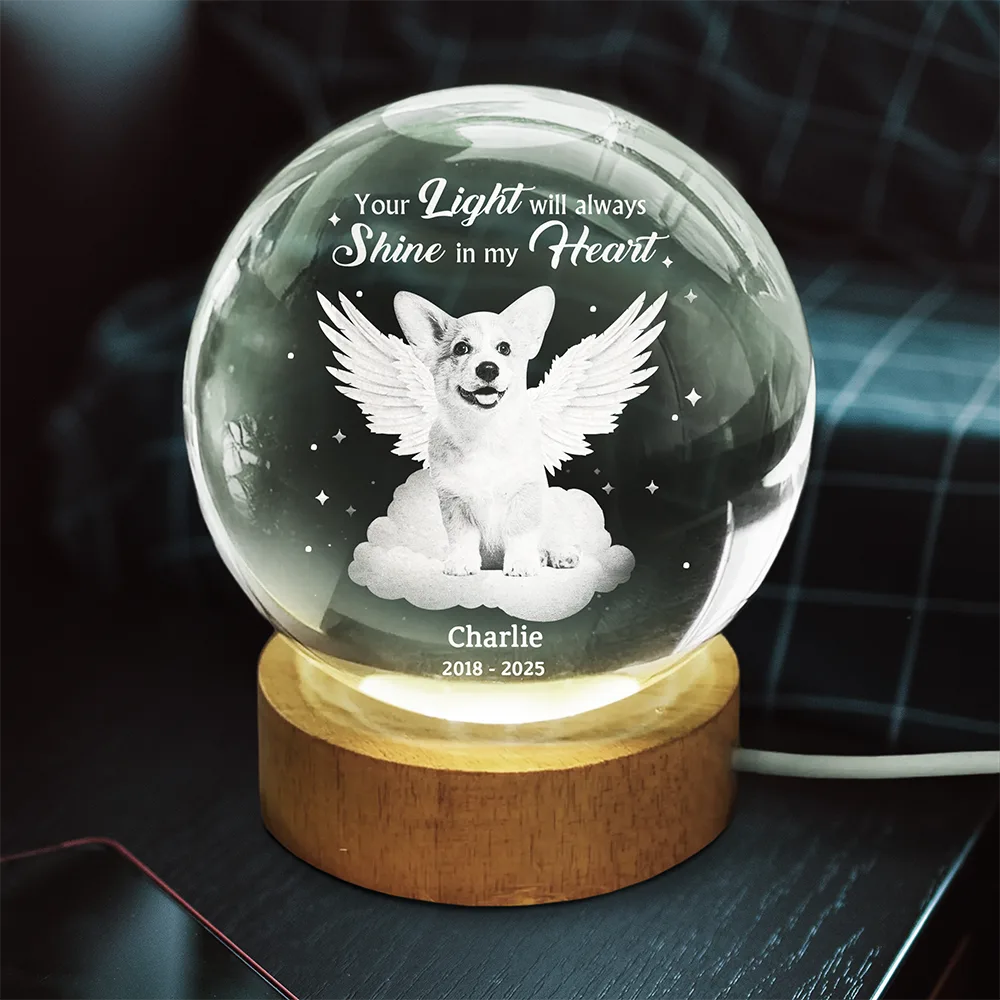 Custom Photo Dog Cat Pet Memorial Your Light Will Always Shine In My Heart - Personalized Crystal Globe Lamp - Image 4
