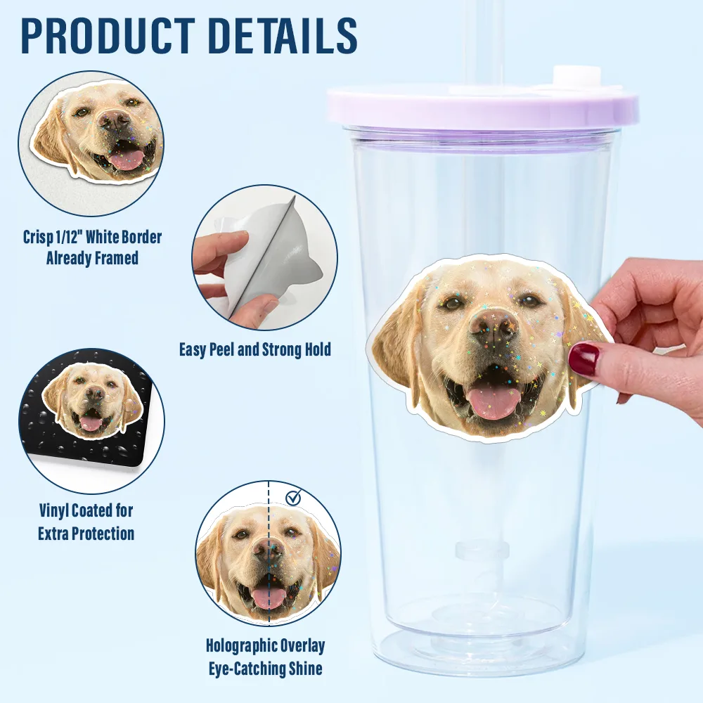 Custom Photo Dog Cat Pet Portrait - Personalized Custom Peel-out Hologram Sticker - Image 6