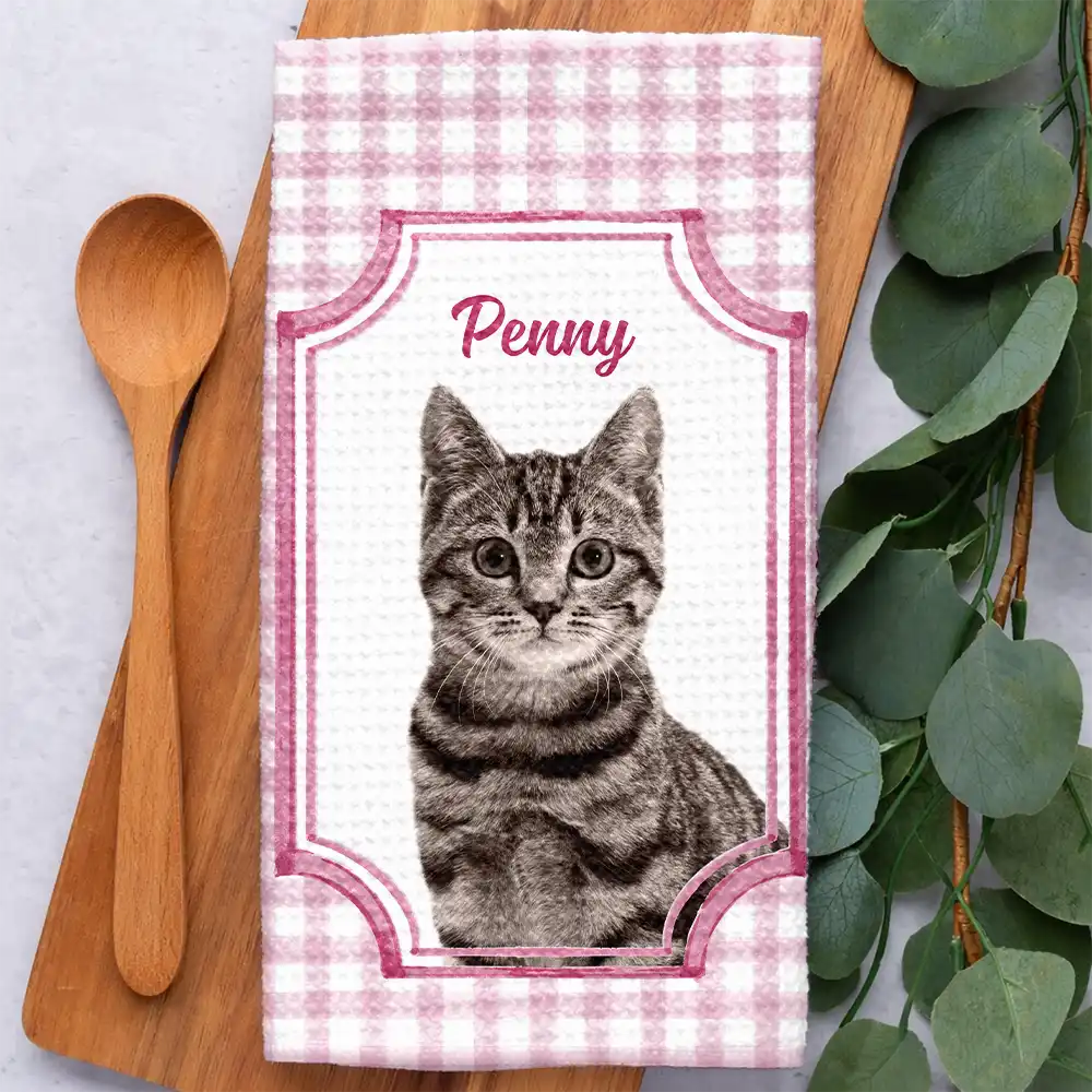 Custom Photo Dog Cat Pet Portrait Vintage - Personalized Kitchen Towel - Image 3