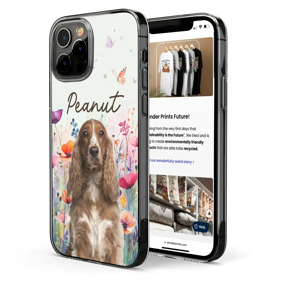 Custom Photo Dog Cat Pet Watercolor Wildflowers - Personalized Clear Phone Case - Image 3