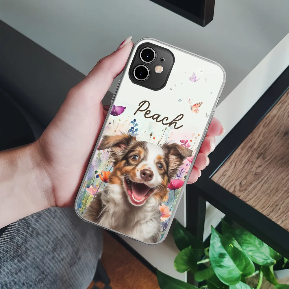 Custom Photo Dog Cat Pet Watercolor Wildflowers - Personalized Clear Phone Case - Image 5