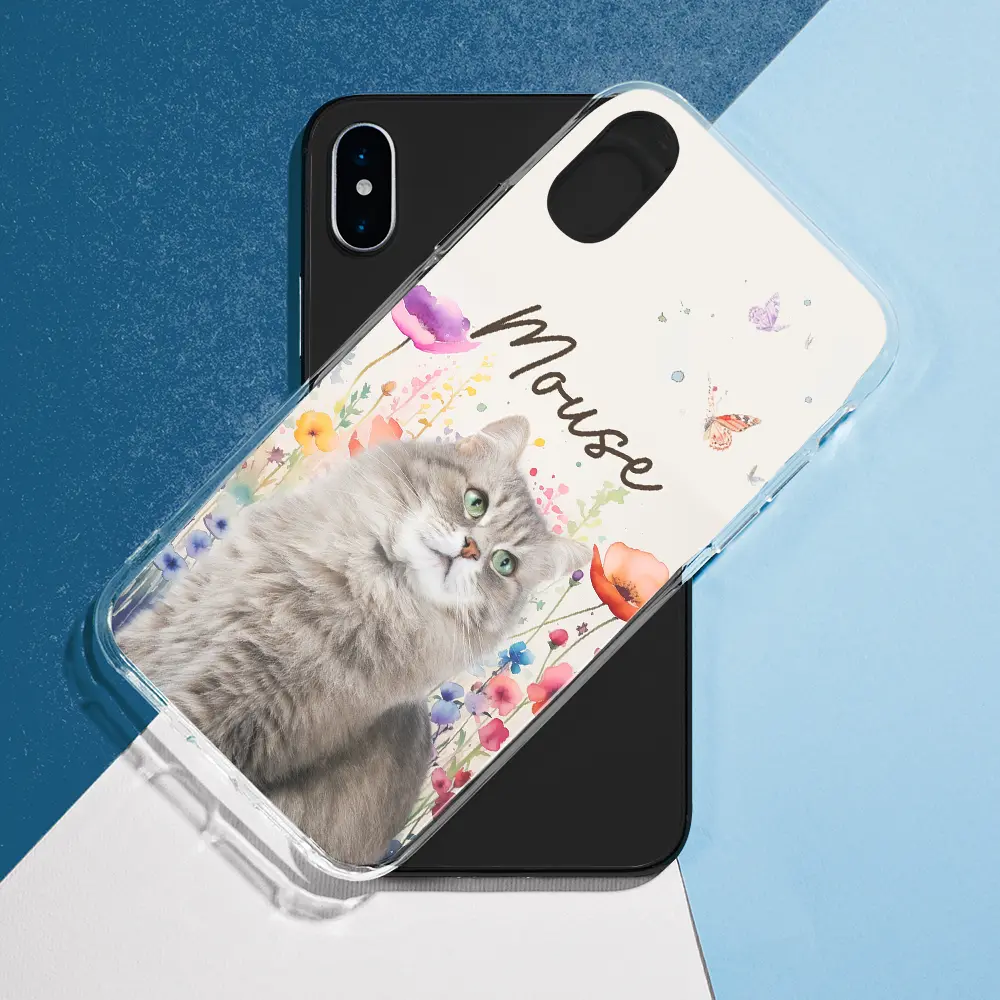 Custom Photo Dog Cat Pet Watercolor Wildflowers - Personalized Clear Phone Case - Image 6
