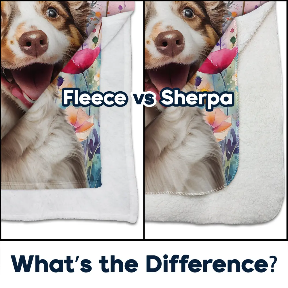Custom Photo Dog Cat Pet Watercolor Wildflowers - Personalized Fleece Blanket, Sherpa Blanket - Image 5