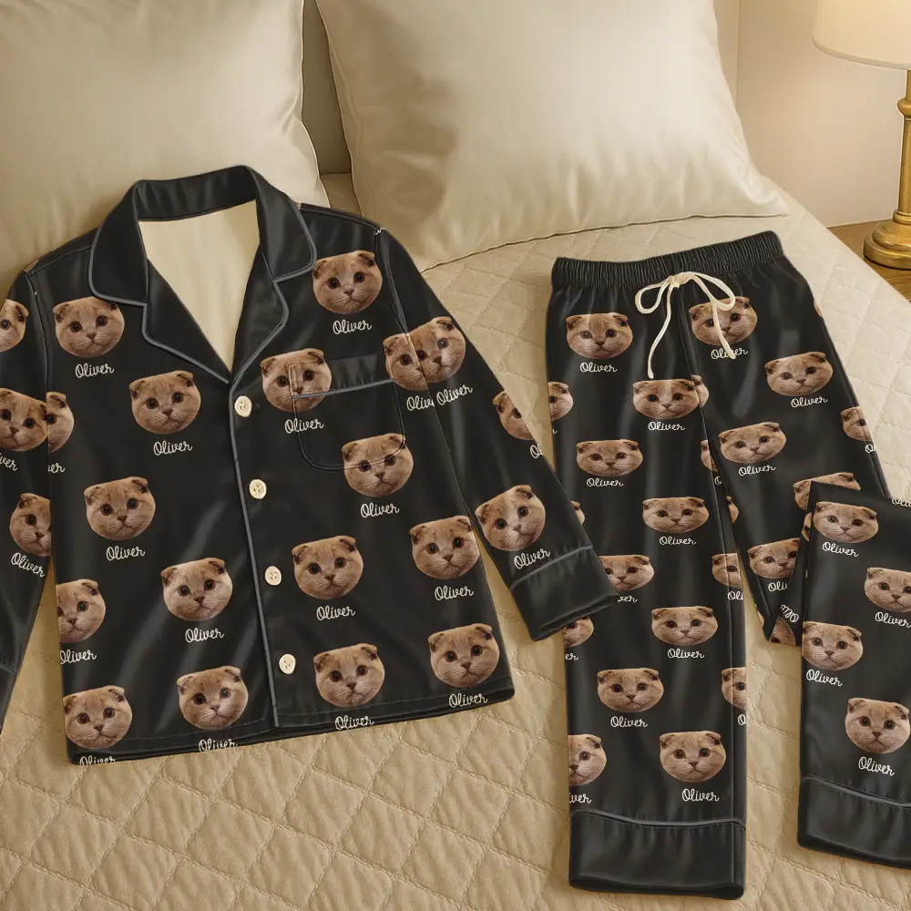 Custom Photo Dog & Cat Portrait - Personalized Satin Pajama Set - Image 6