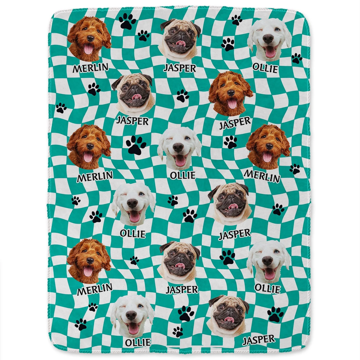 Custom Photo Dog Cat Retro Checkered Background - Gift For Pet Lovers - Personalized Fleece Blanket - Image 2