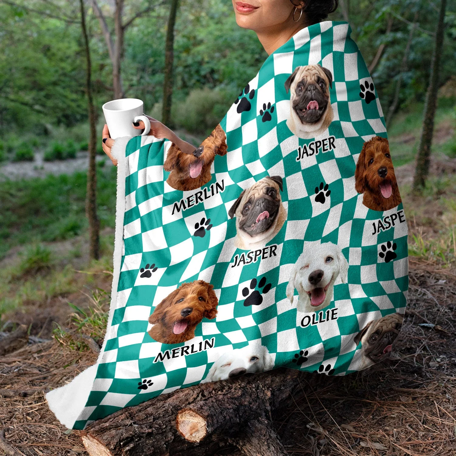 Custom Photo Dog Cat Retro Checkered Background - Gift For Pet Lovers - Personalized Fleece Blanket - Image 7