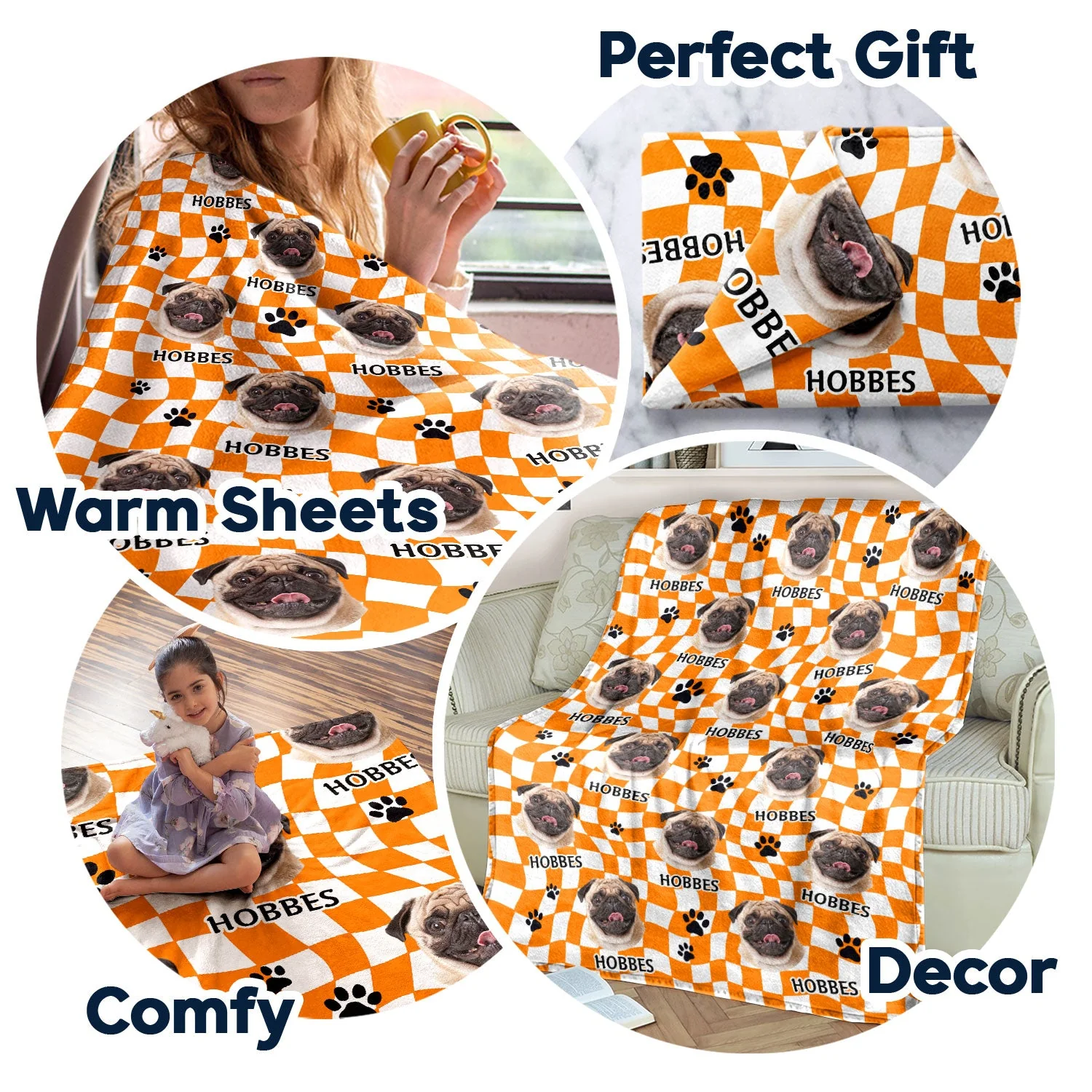 Custom Photo Dog Cat Retro Checkered Background - Gift For Pet Lovers - Personalized Fleece Blanket - Image 8
